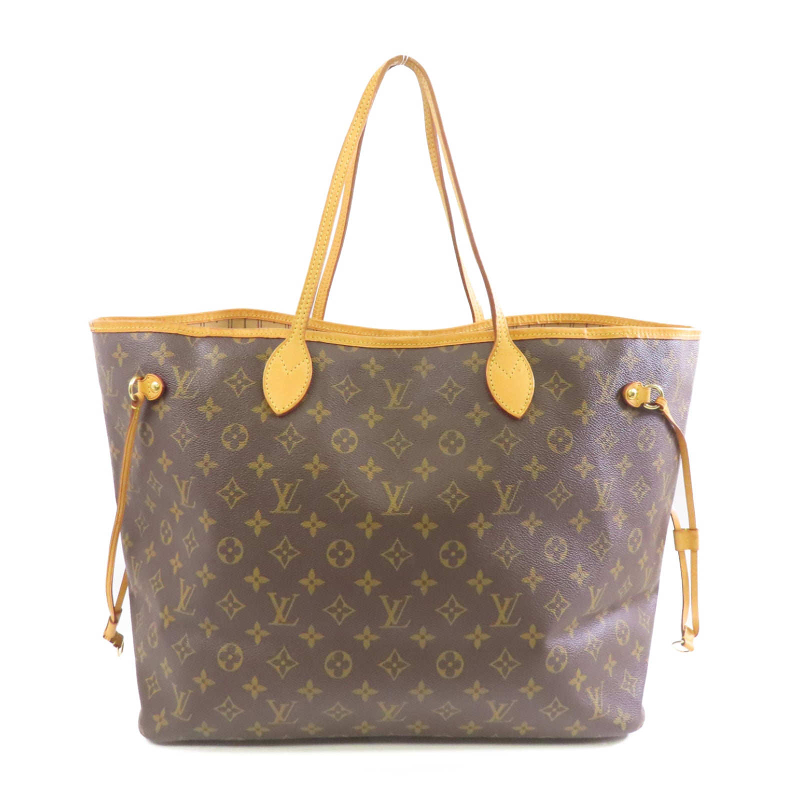 LOUIS VUITTON Monogram Neverfull GM金扣手挽袋棕色