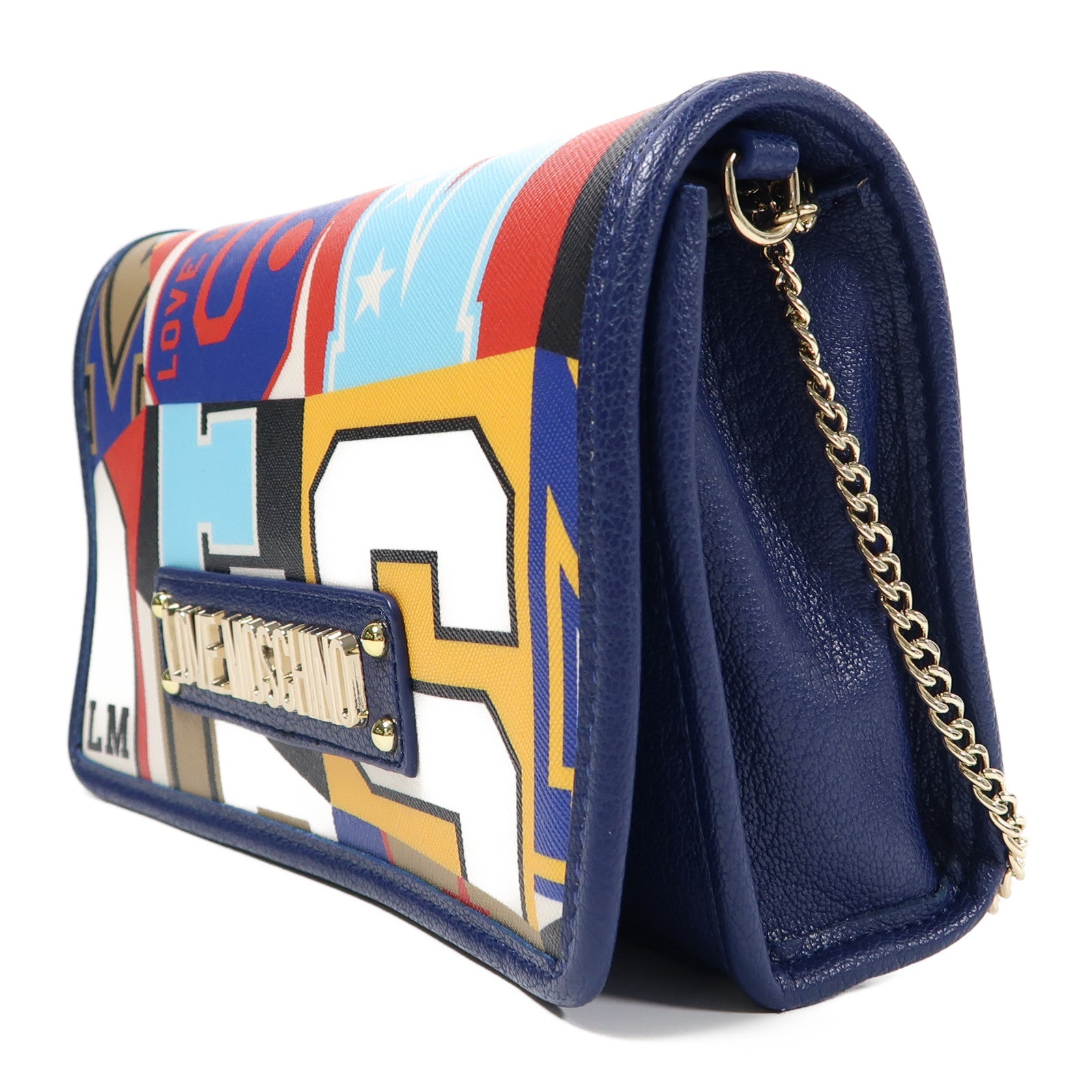 MOSCHINO 塗層帆布Chain Shoulder金扣鏈帶肩背袋彩色