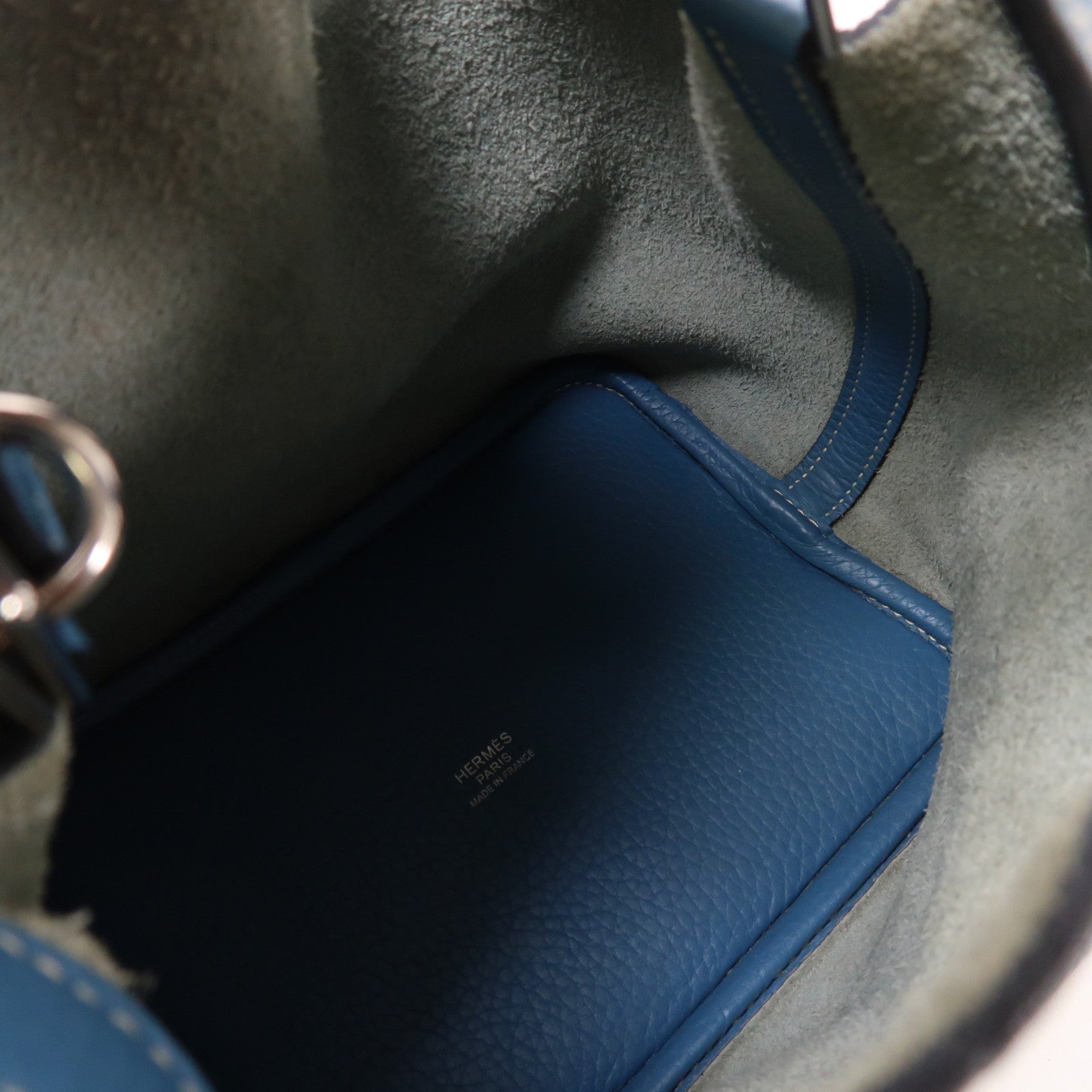 HERMES 【激減優惠】Clemence皮革Picotin PM銀扣手挽袋Bleu Jean/藍色