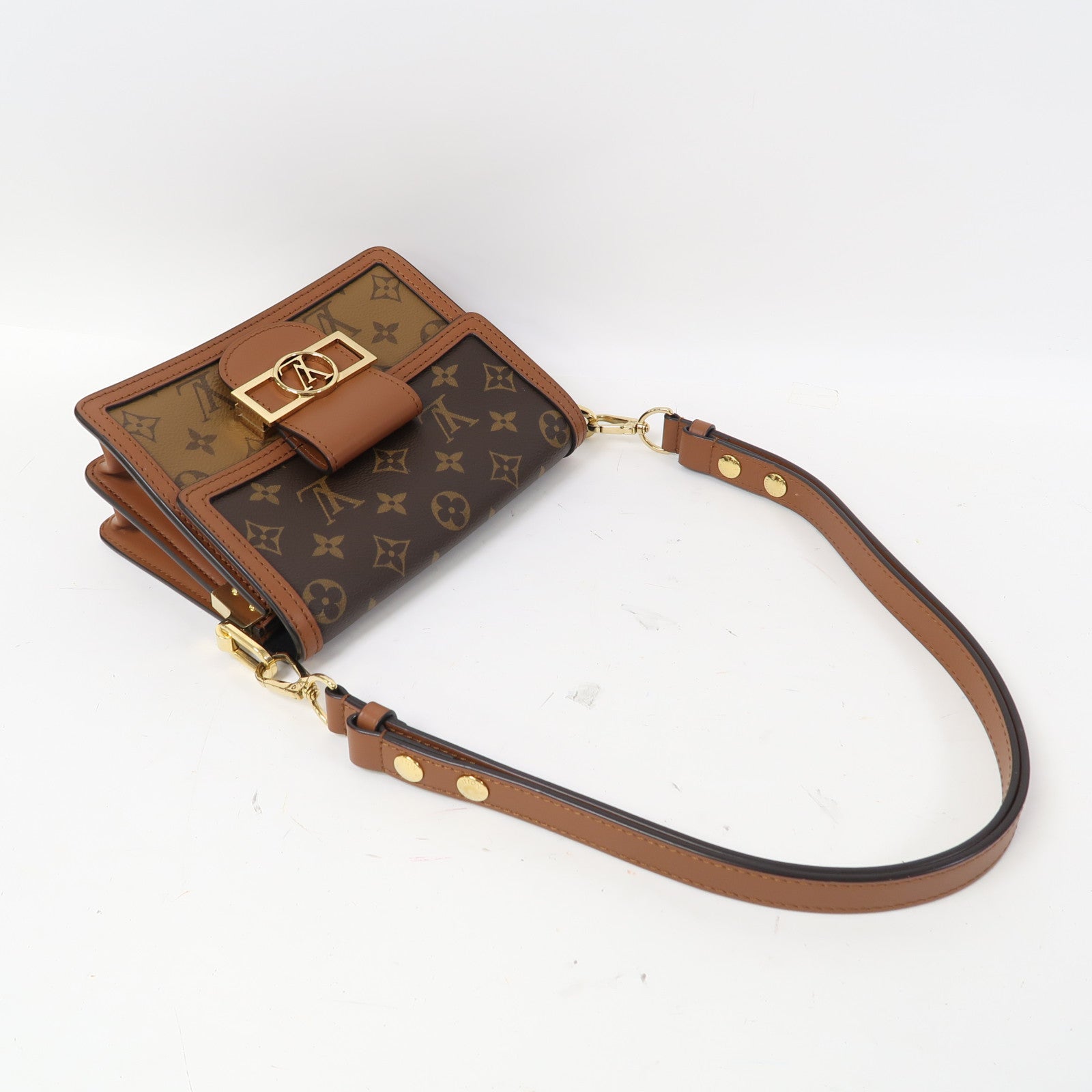LOUIS VUITTON Monogram Mini Dauphine金扣肩背袋啡色