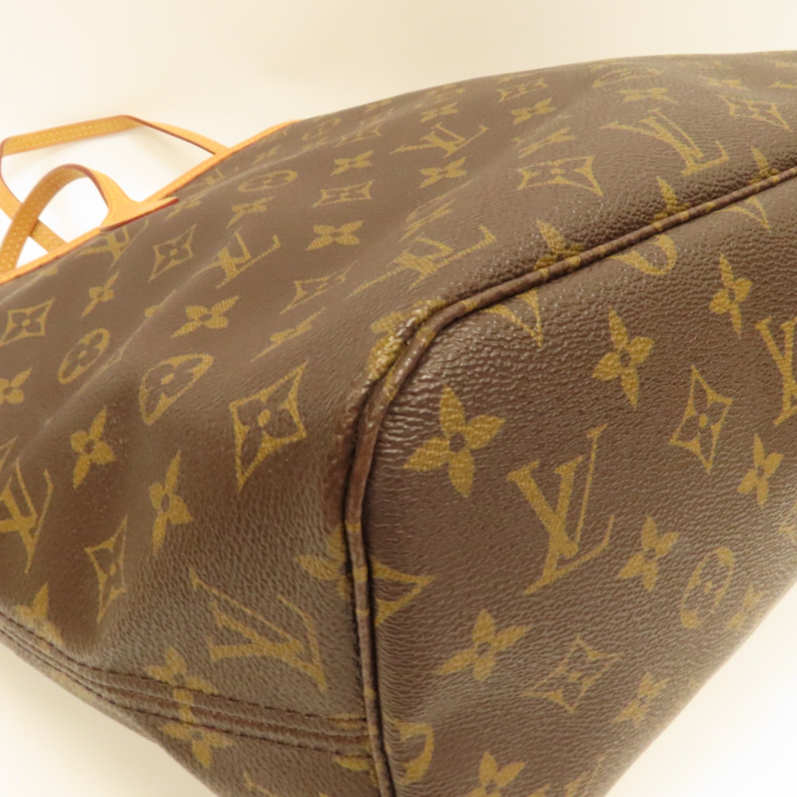 LOUIS VUITTON Monogram Neverfull MM金扣手挽袋啡色
