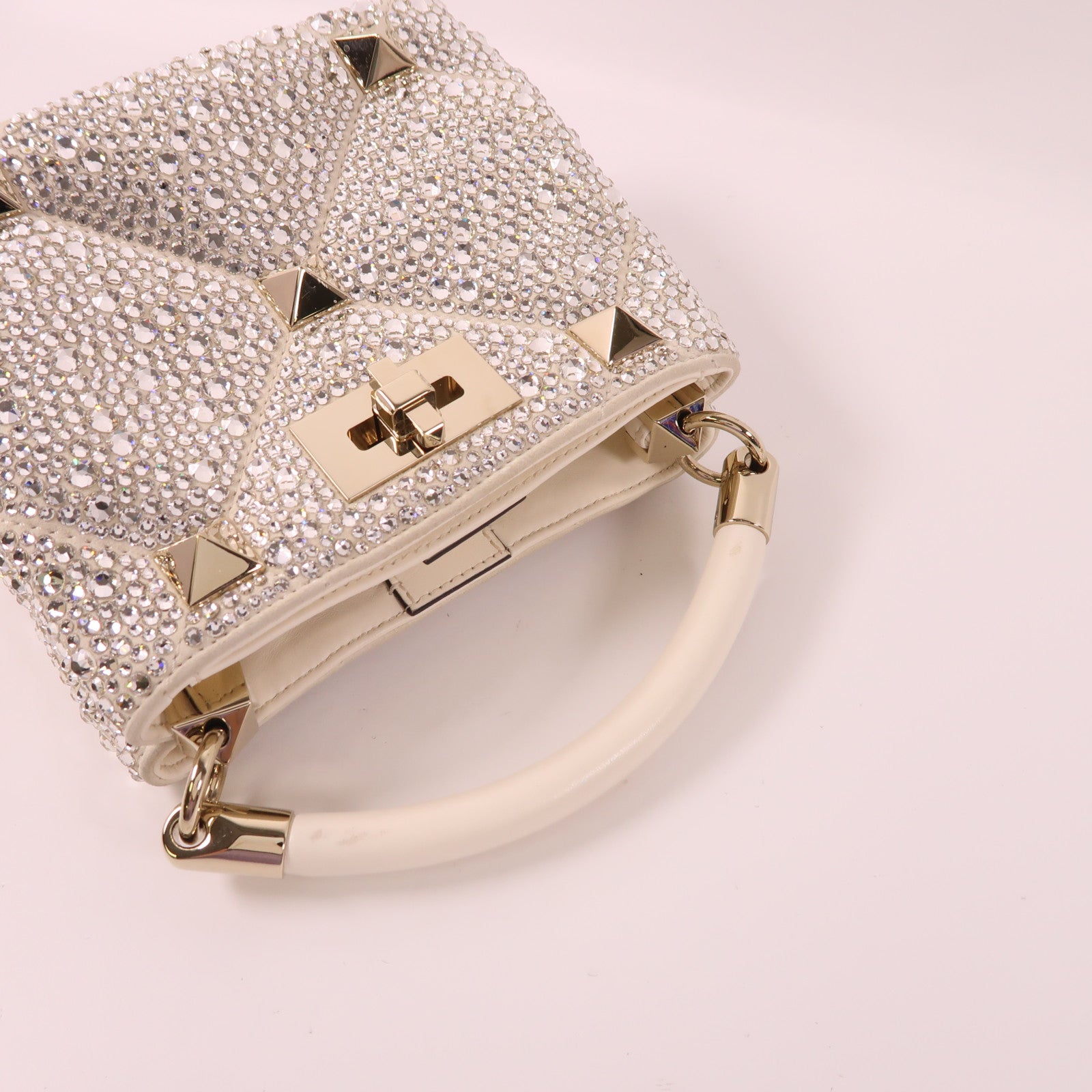 Valentino 牛皮皮革/水鑽Roman Stud Embellished Top Handle金扣手挽肩背兩用袋