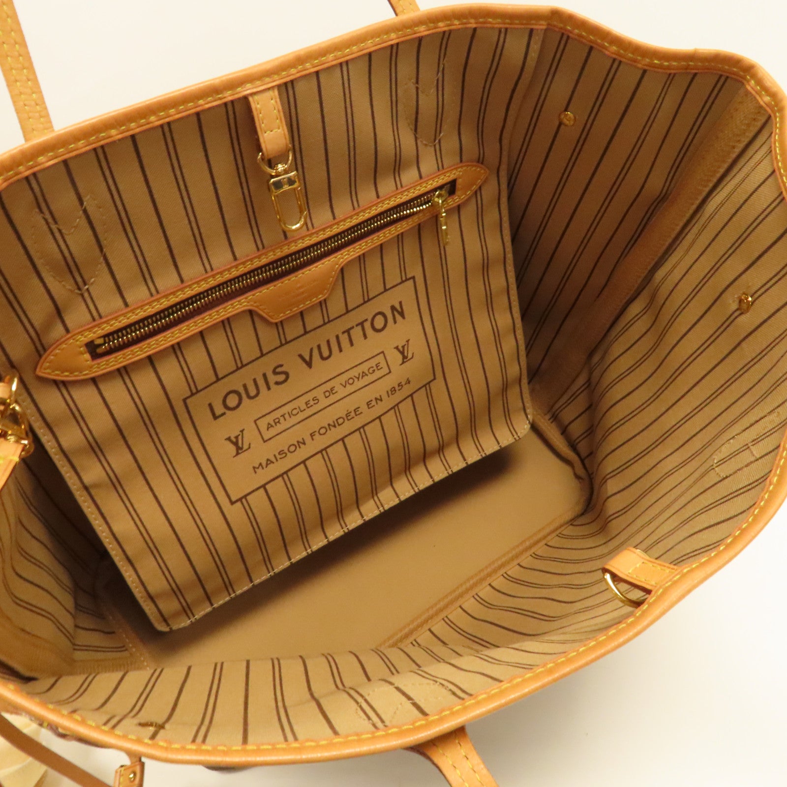 LOUIS VUITTON Monogram Neverfull MM金扣手挽袋啡色