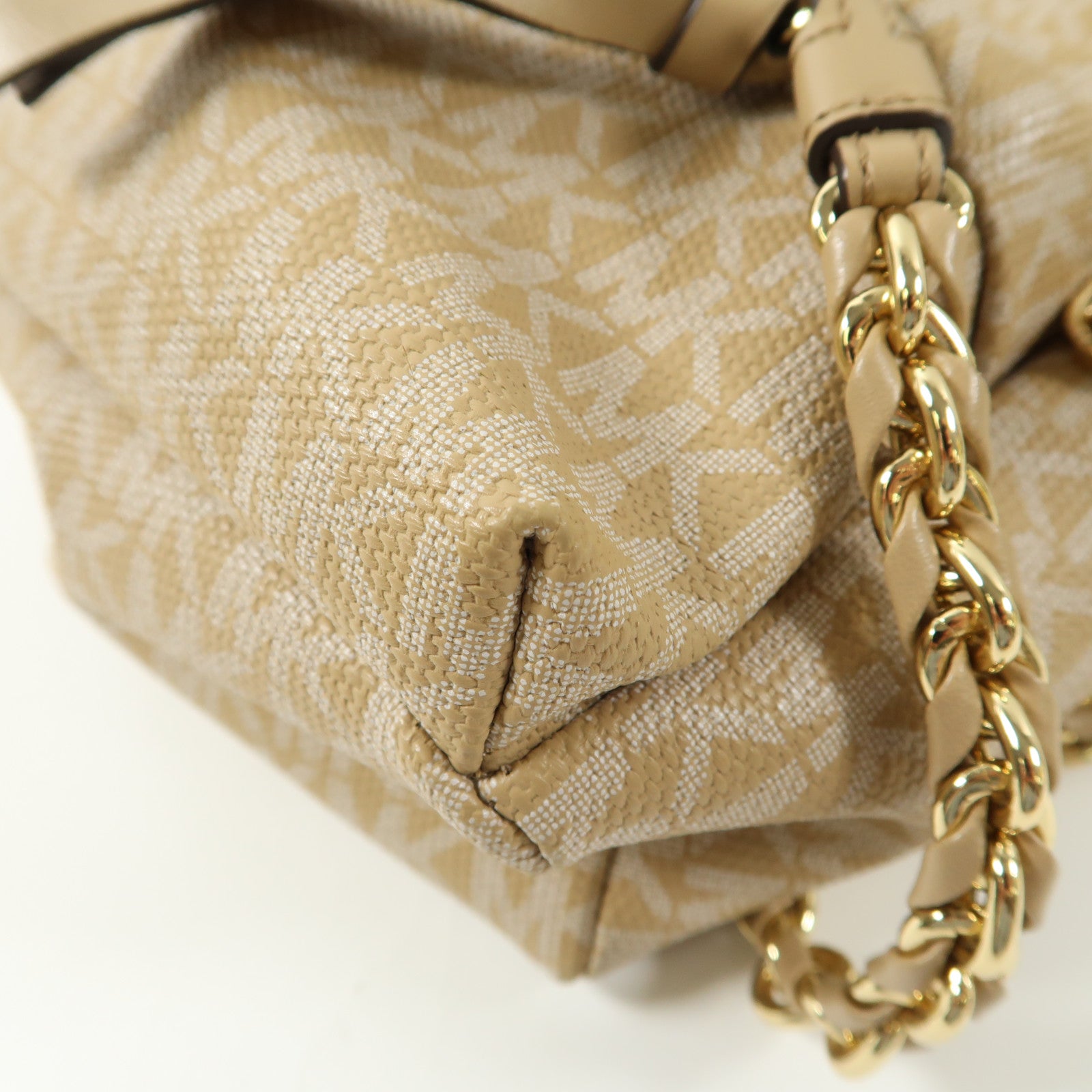 Michael Kors 塗層帆布Backpack金扣背包杏色/淺褐色