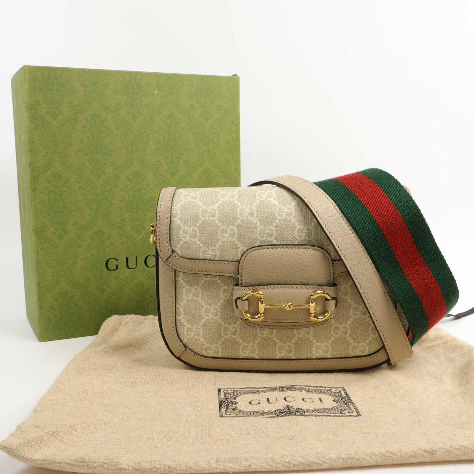 GUCCI 塗層帆布Horsebit 1955 Small Shoulder Bag肩背袋