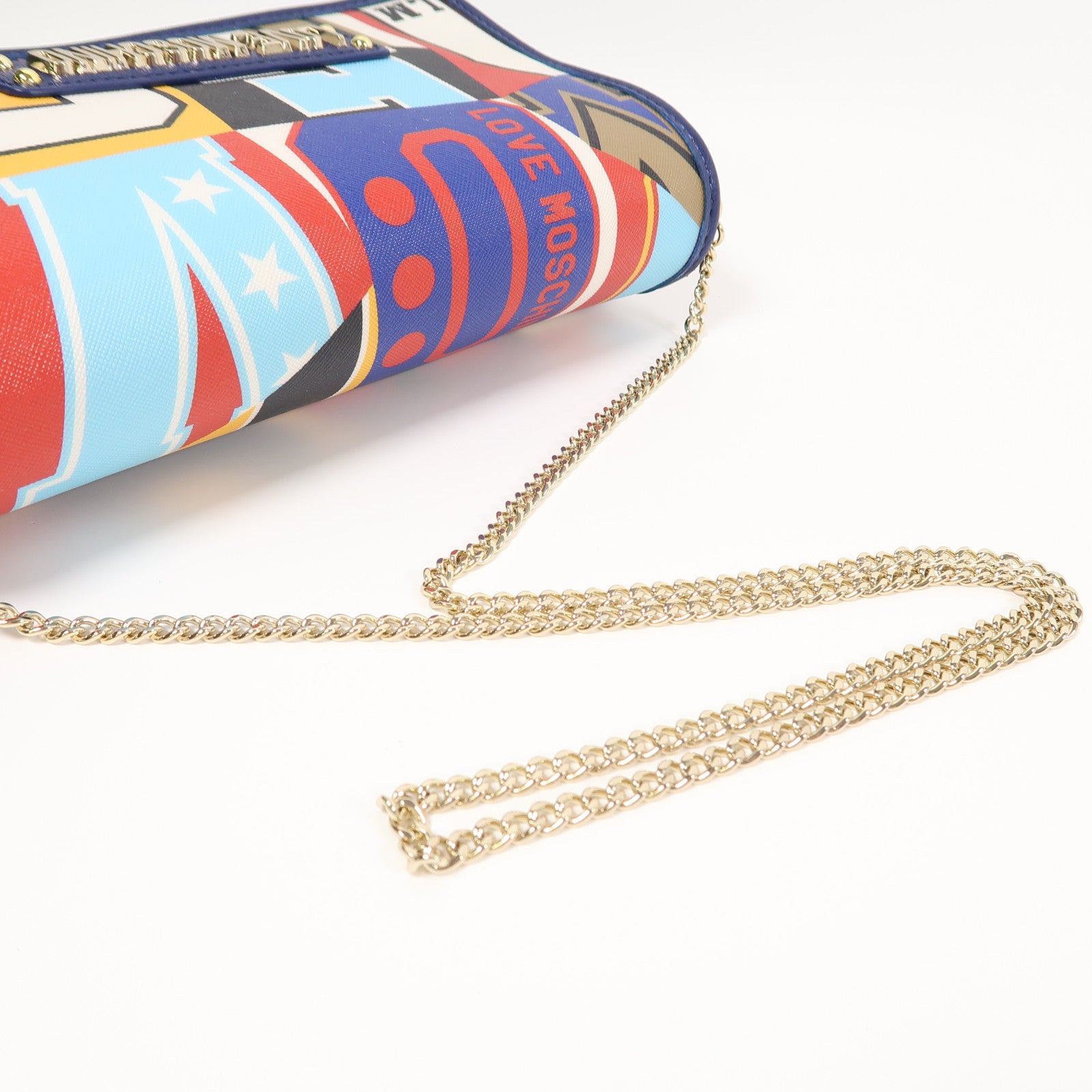 MOSCHINO 塗層帆布Chain Shoulder金扣鏈帶肩背袋彩色