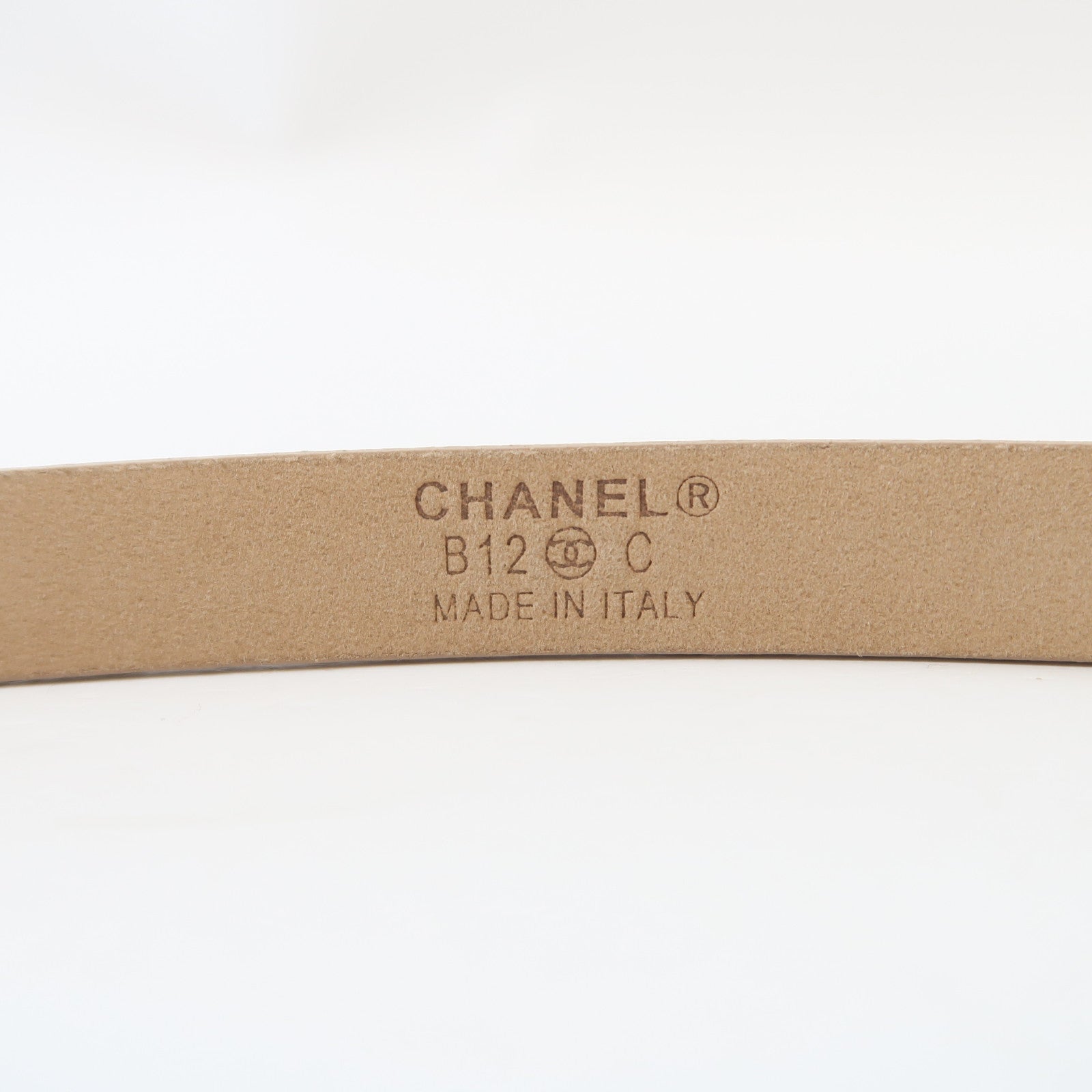 CHANEL 蛇皮皮革Python Belt銀扣皮帶米色