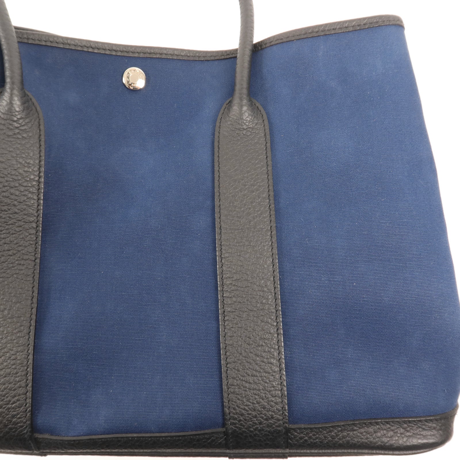 HERMES 帆布/皮革Garden Party PM銀扣手挽袋