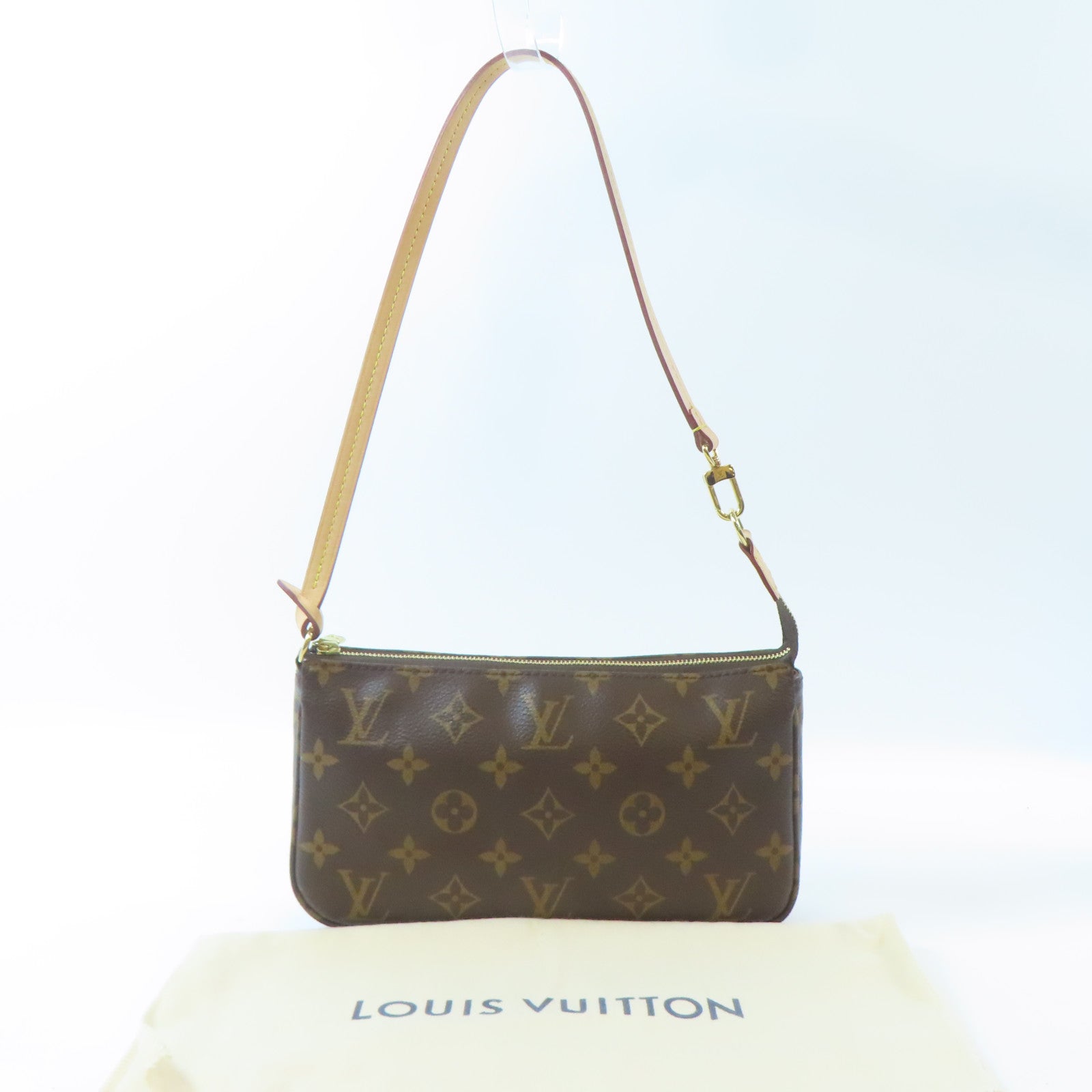 LOUIS VUITTON Monogram Pochette Accessories金扣手挽袋啡色