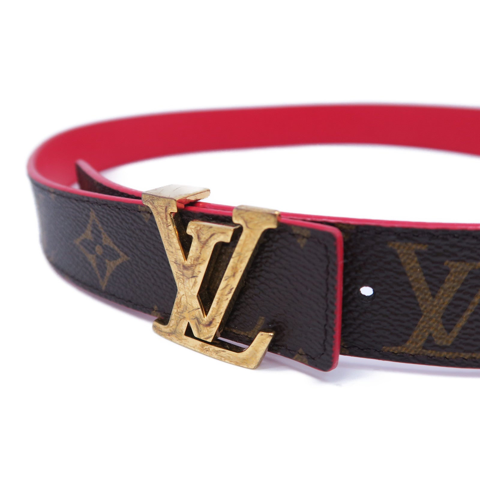 LOUIS VUITTON 【激減優惠】Monogram Belt金扣皮帶啡色/紅色