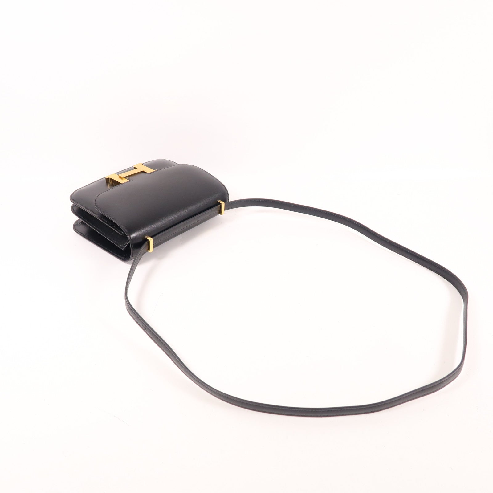 HERMES Box Calf皮革Constance Mini金扣手挽肩背兩用袋Noir