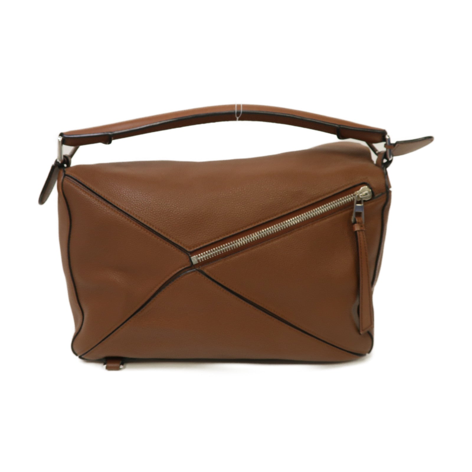 LOEWE 牛皮皮革Puzzle Shoulder Bag銀扣手挽肩背兩用袋啡色