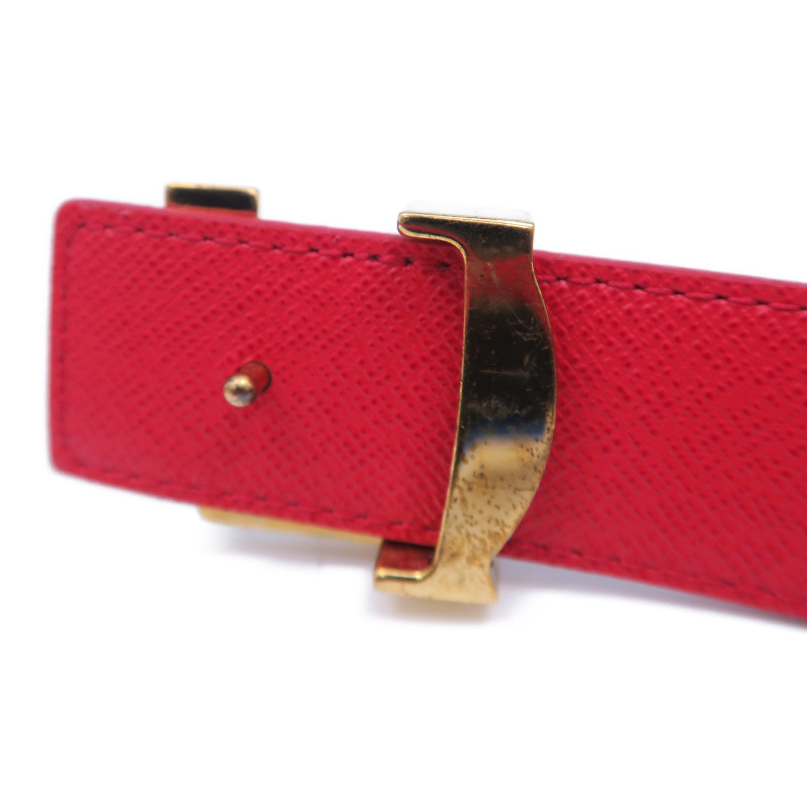 LOUIS VUITTON 【激減優惠】Monogram Belt金扣皮帶啡色/紅色