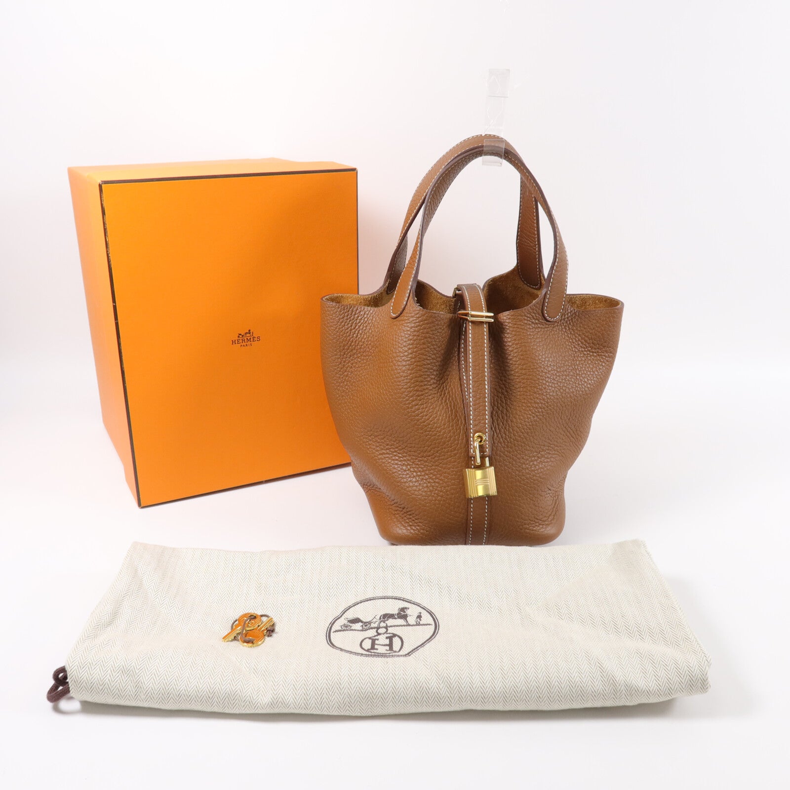 HERMES Clemence皮革Picotin PM手挽袋Gold