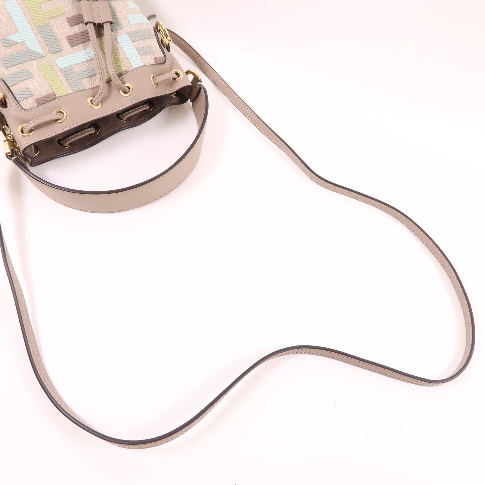 FENDI GHW Mon Tresor 2 Way Shoulder Bag 8BS093AUPIF1SKI Canvas Calfskin Leather