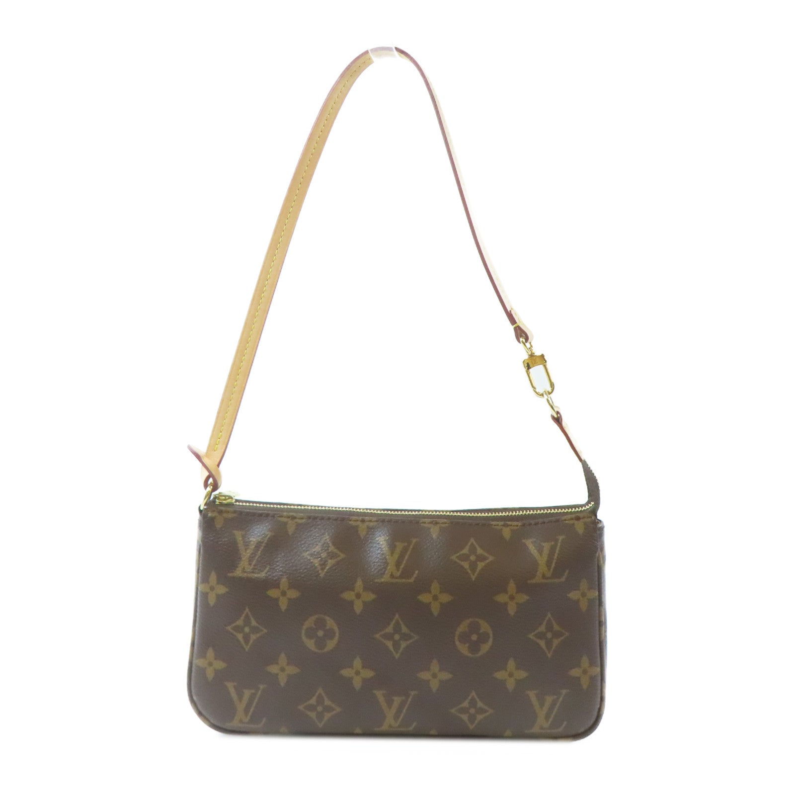 LOUIS VUITTON Monogram Pochette Accessories金扣手挽袋啡色