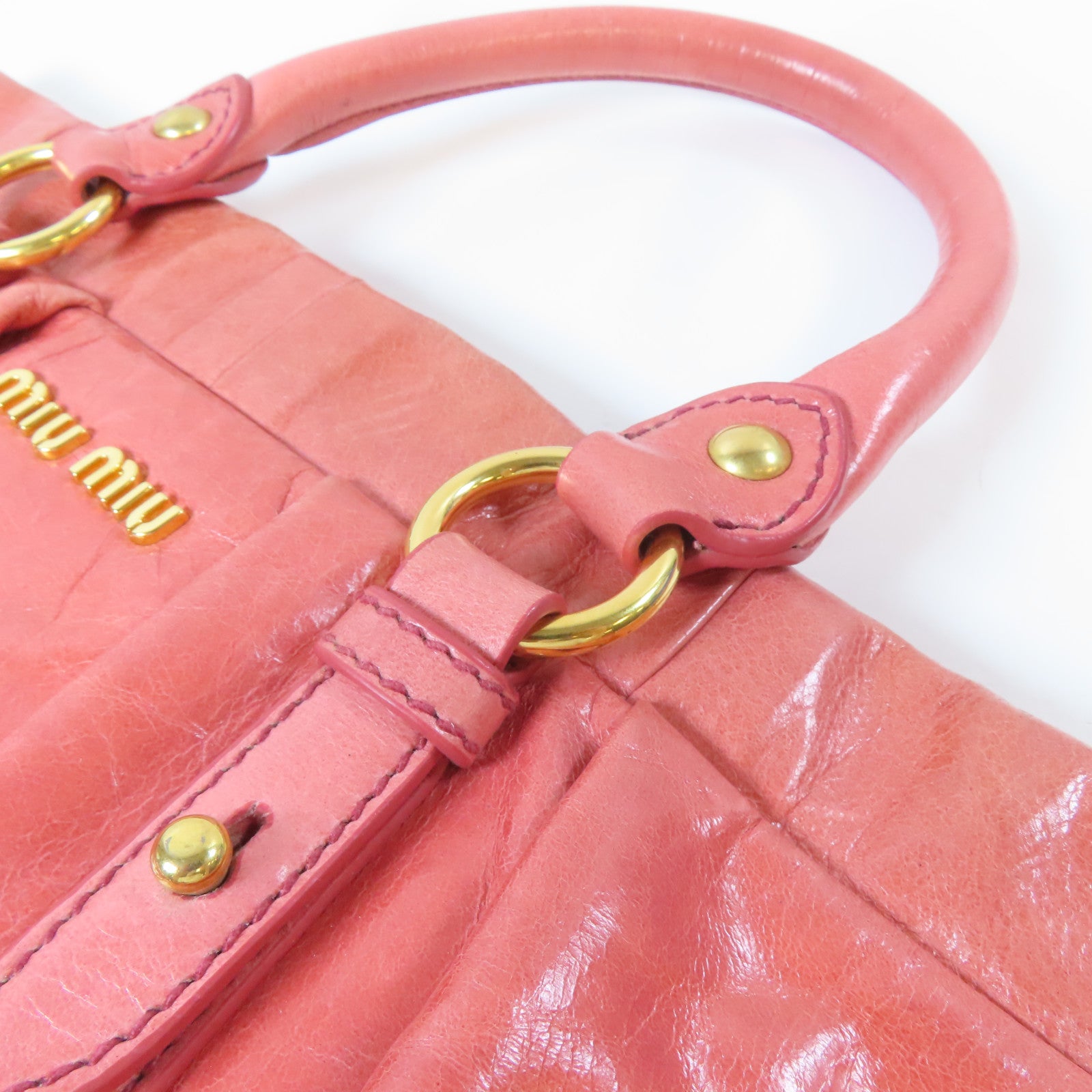 Miu Miu 牛皮皮革2 Way Shoulder Bag金扣手挽肩背兩用袋粉紅色
