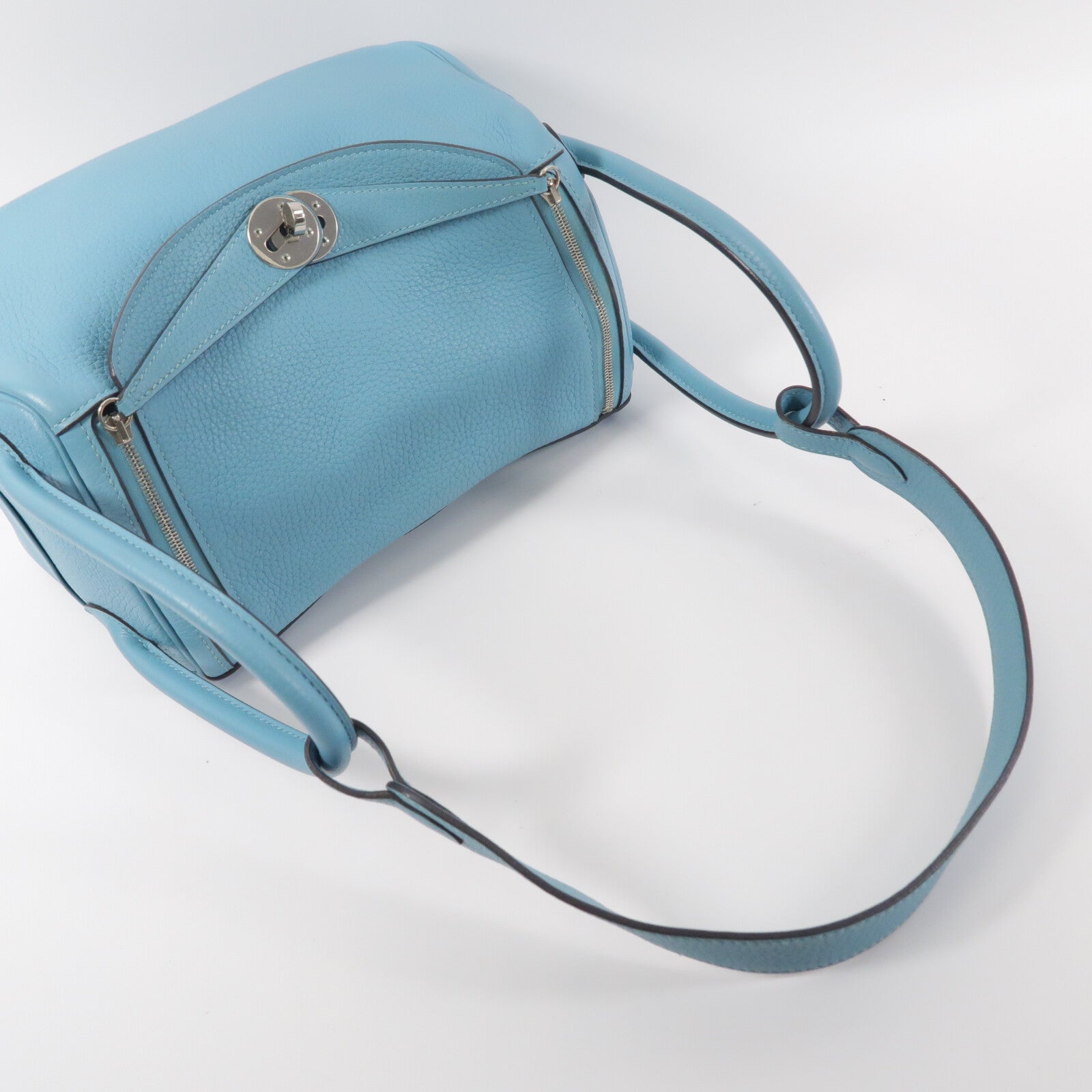 HERMES Clemence皮革Lindy 26手挽肩背兩用袋Bleu Atoll