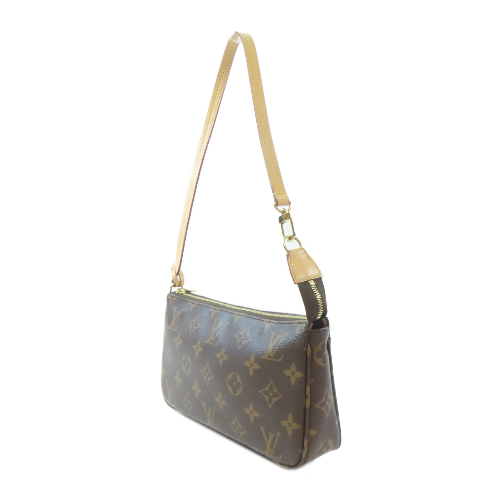 LOUIS VUITTON Monogram Pochette Accessories金扣手挽袋啡色