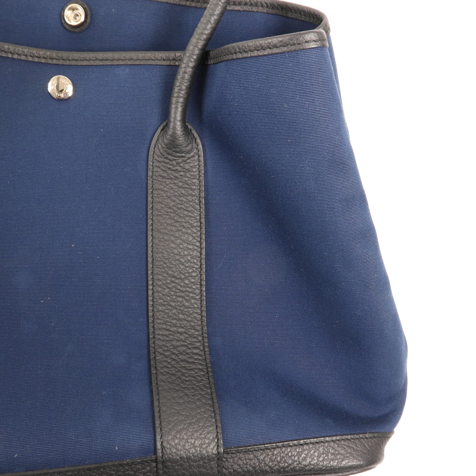 HERMES 帆布/皮革Garden Party PM銀扣手挽袋