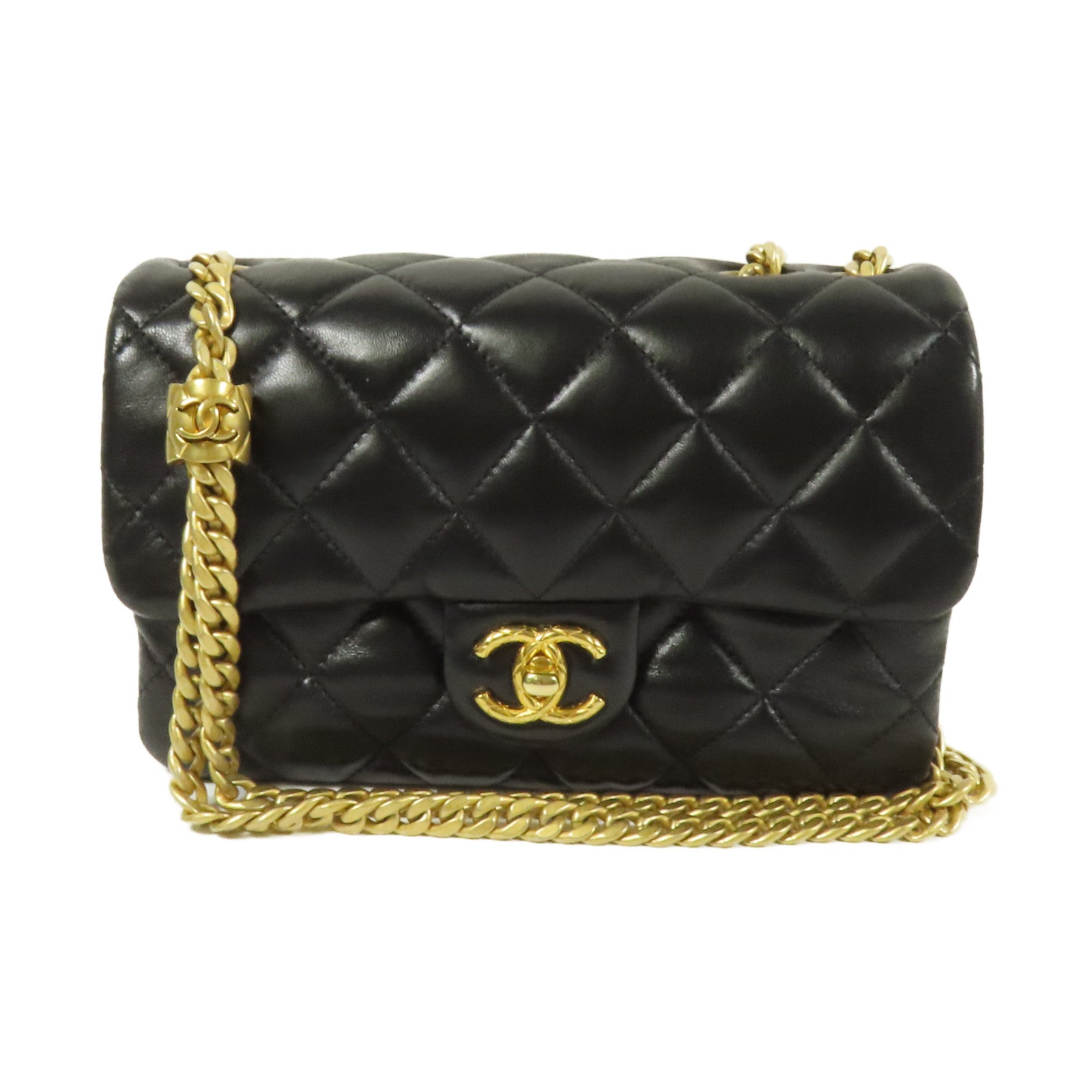 CHANEL 羊皮皮革Chain Shoulder金扣鏈帶肩背袋