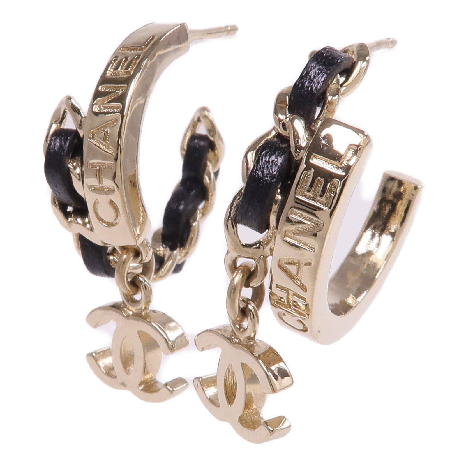 CHANEL 金屬/皮革Earrings金扣耳環