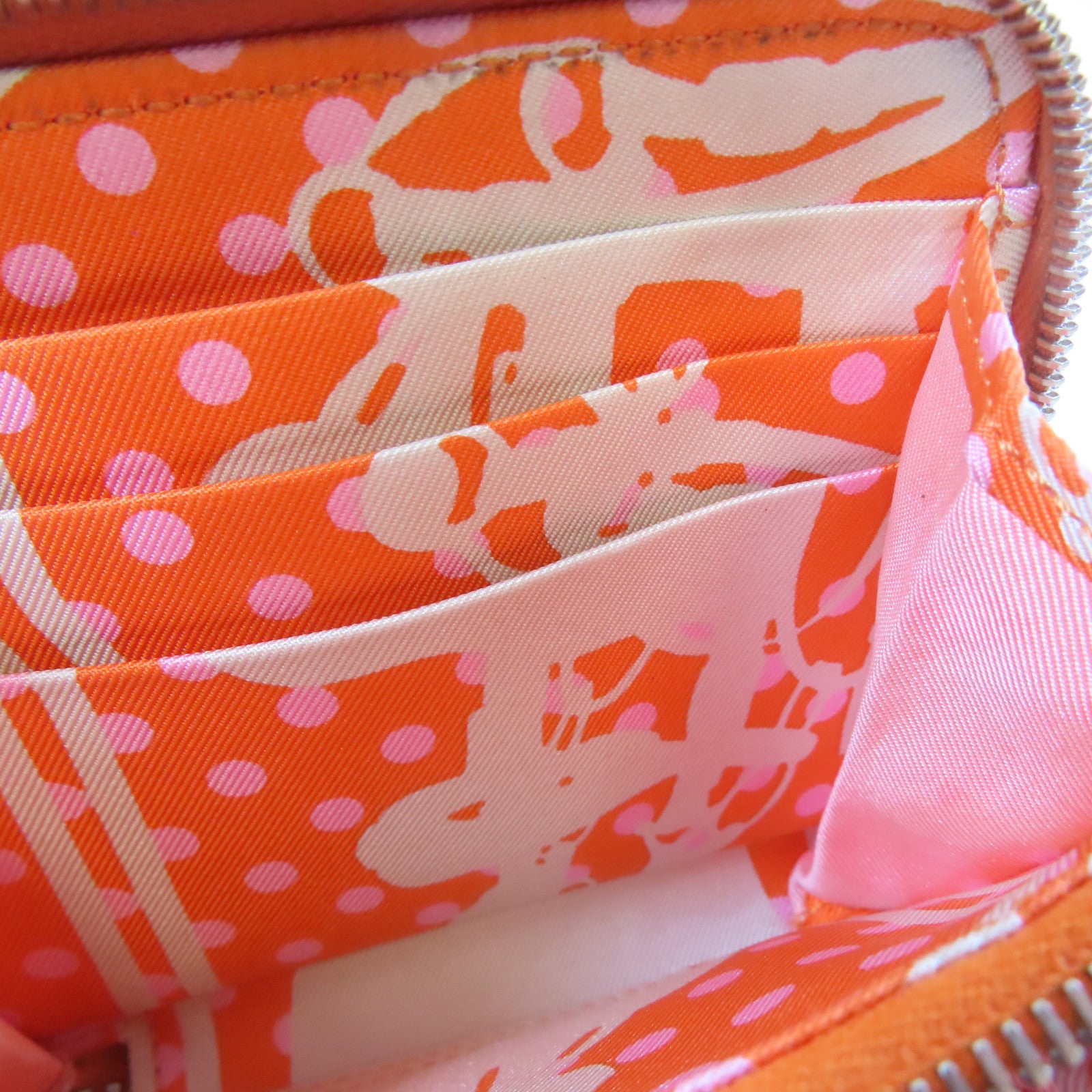 HERMES 【激減優惠】Veau Epsom皮革Silk'In Compact銀扣錢包火焰橘色
