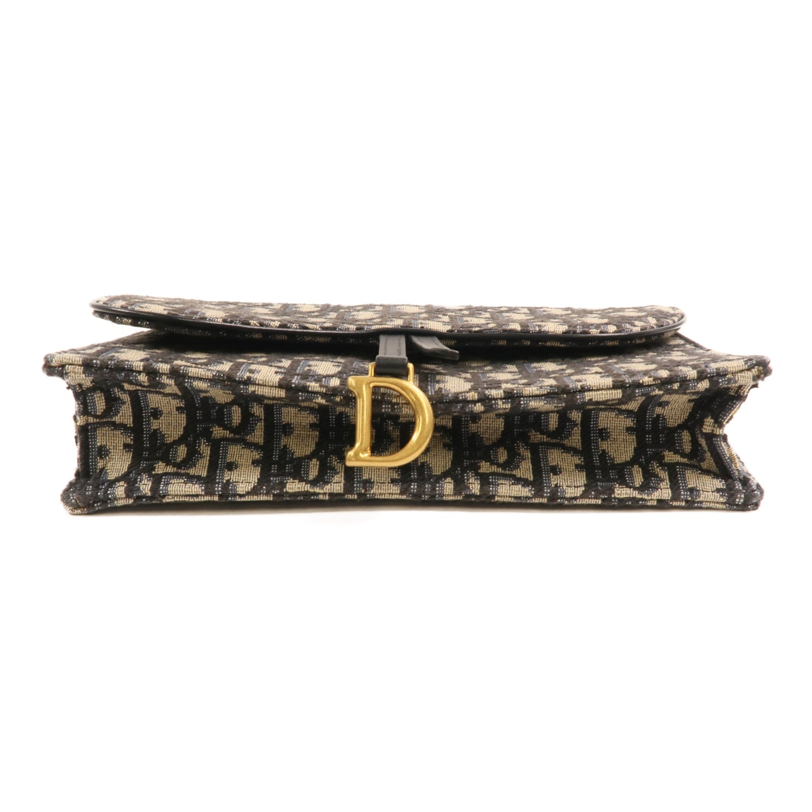 Dior 帆布Oblique Jacquard Saddle Chain Shoulder金扣鏈帶肩背袋