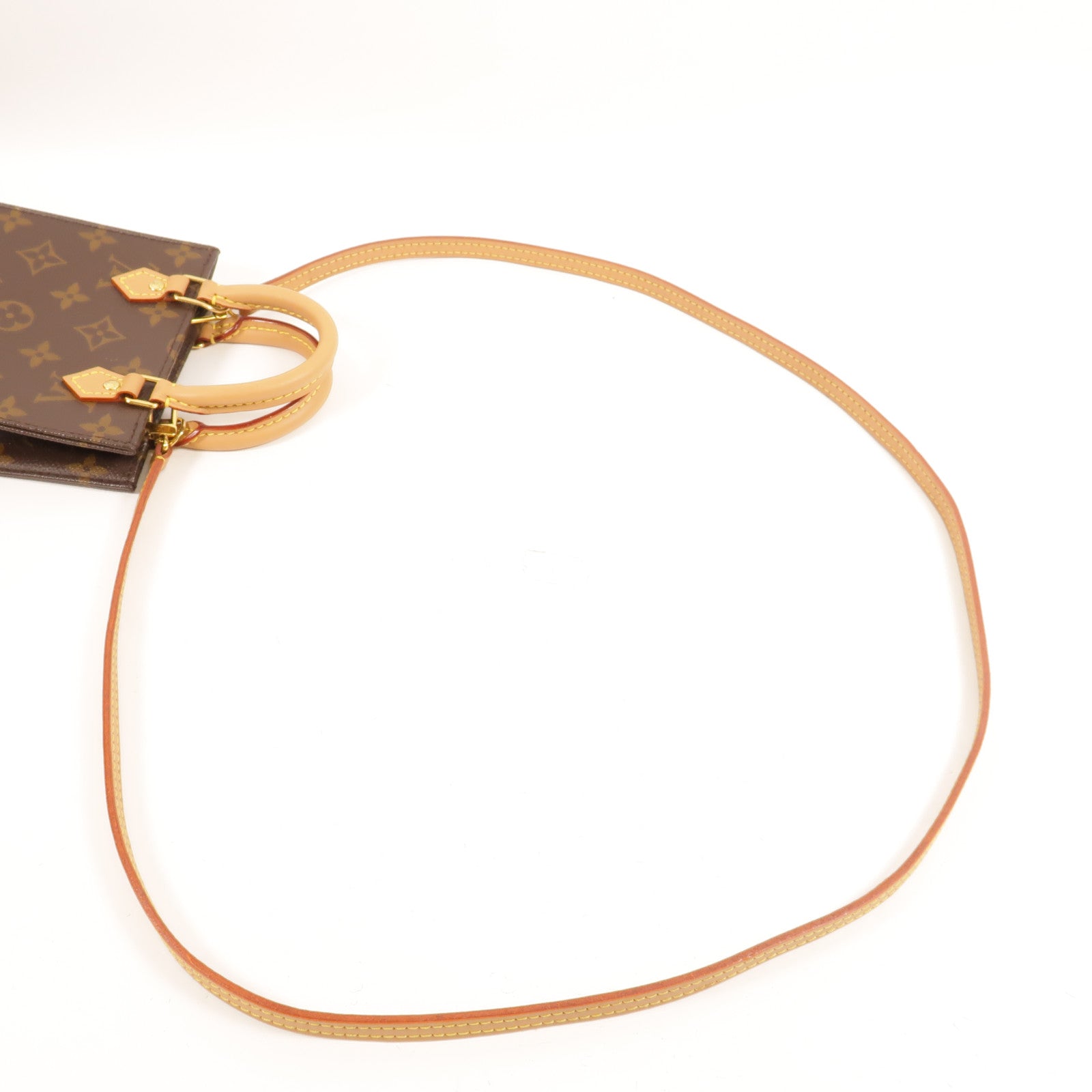 LOUIS VUITTON Monogram Petit Sac Plat金扣手挽肩背兩用袋Monogram Petit Sac Plat金扣手挽肩背兩用袋