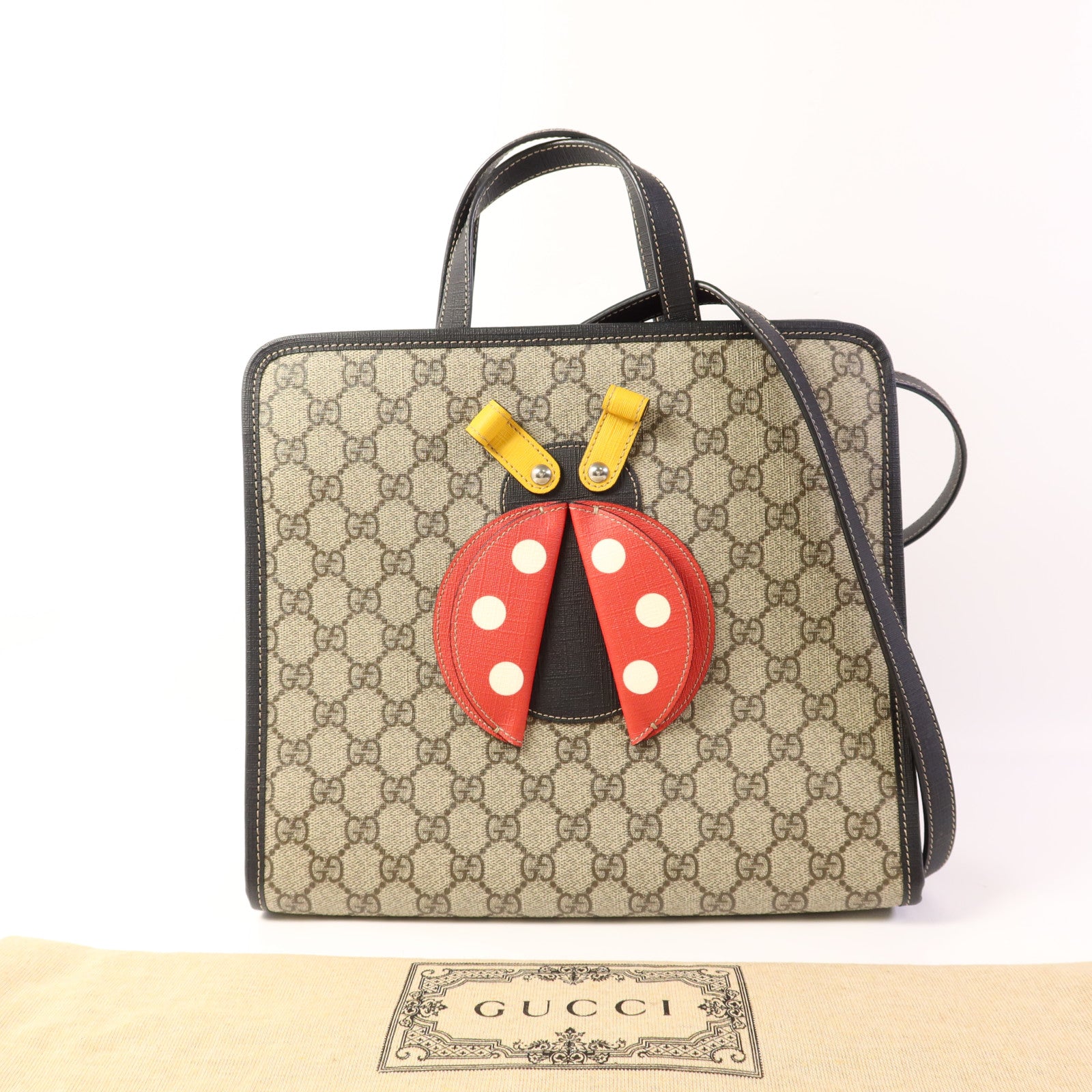GUCCI 塗層帆布Ladybug Kids Tote Bag銀扣手挽肩背兩用袋