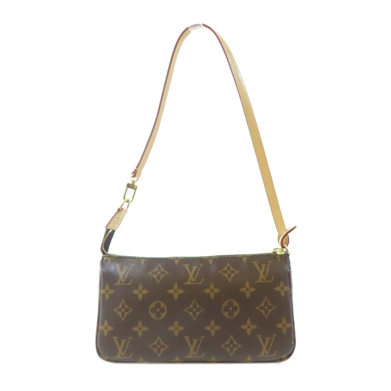 LOUIS VUITTON Monogram Pochette Accessories金扣手挽袋啡色