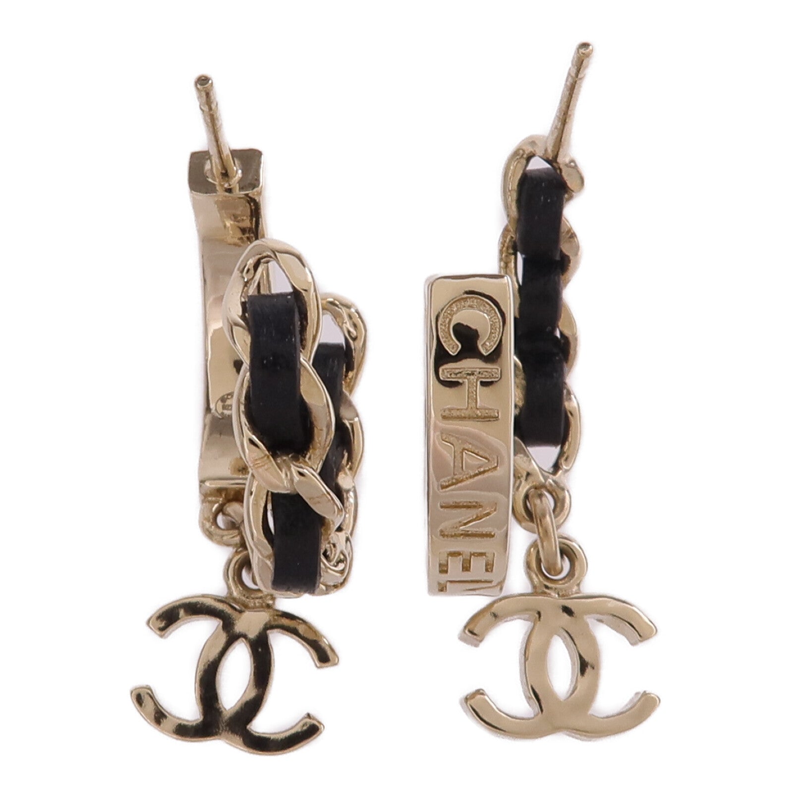 CHANEL 金屬/皮革Earrings金扣耳環