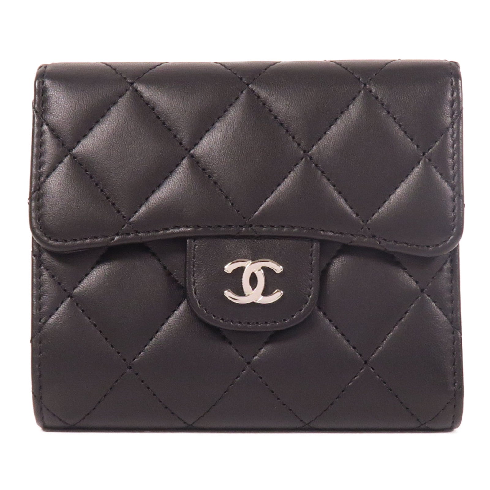 CHANEL 羊皮皮革Wallet銀扣錢包
