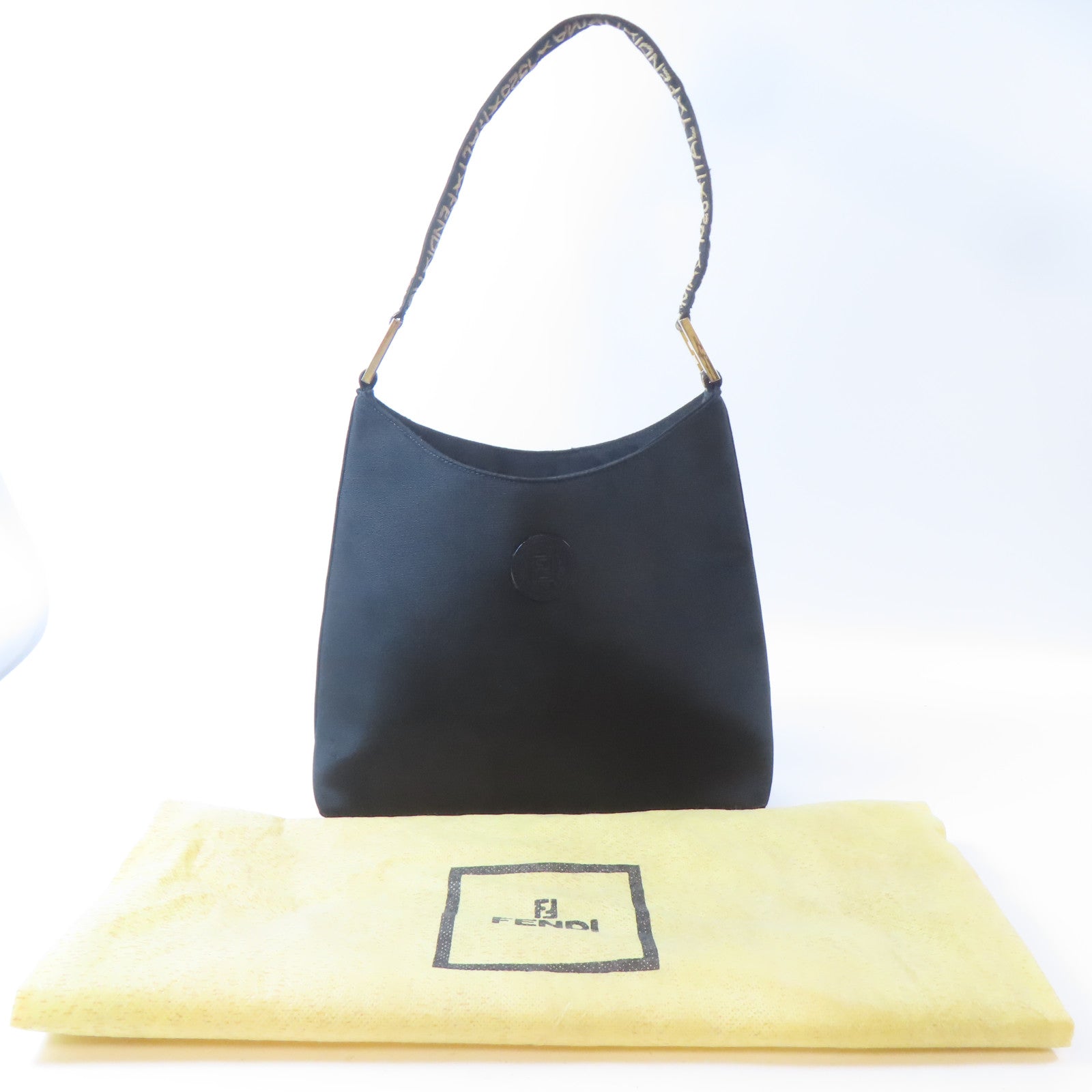FENDI 帆布Vintage MaMa Baguette金扣肩背袋黑色