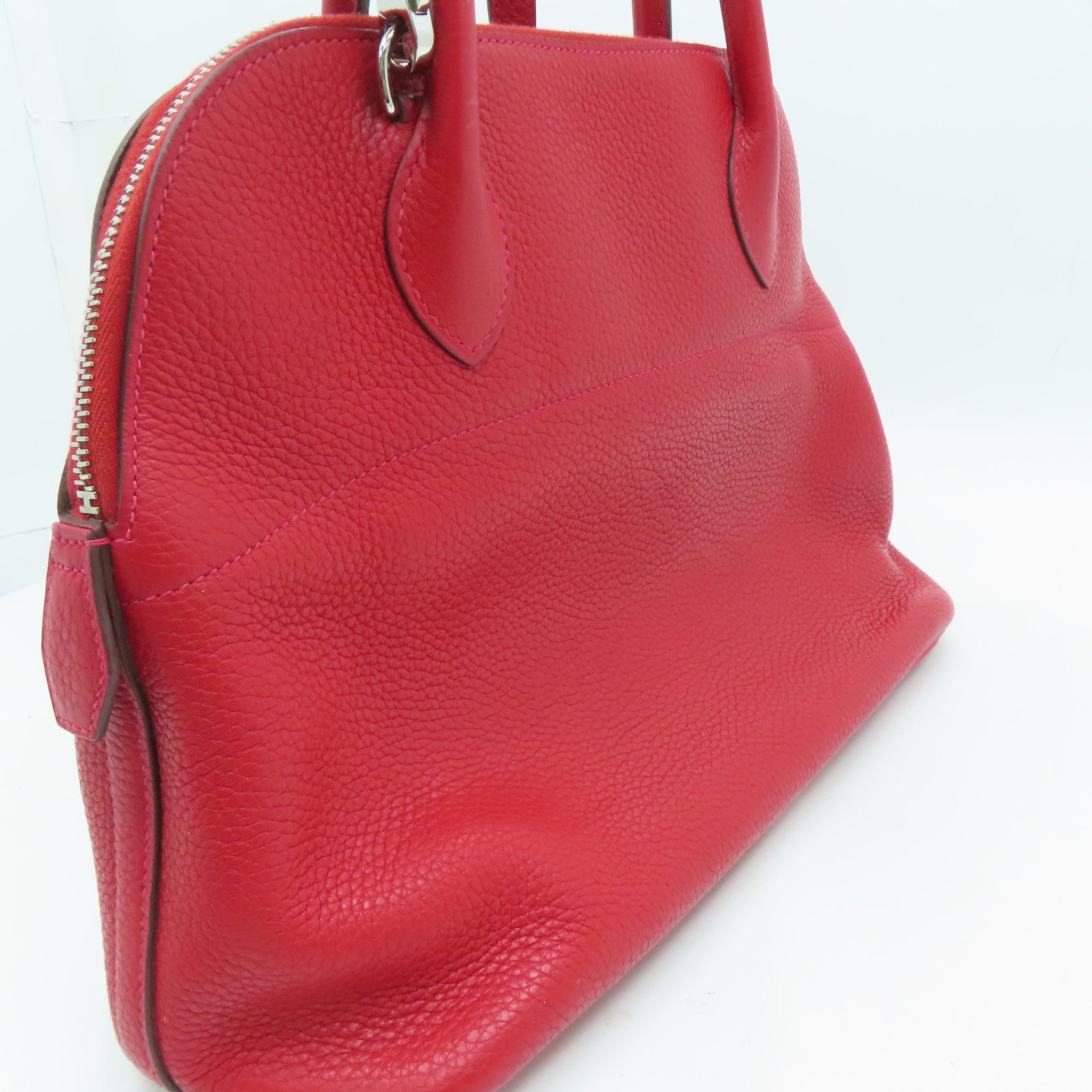 HERMES [Sharp Discount] Clemence Leather Bolide 31 Silver Buckle Handle Shoulder Backpack Rouge Casaque/Red