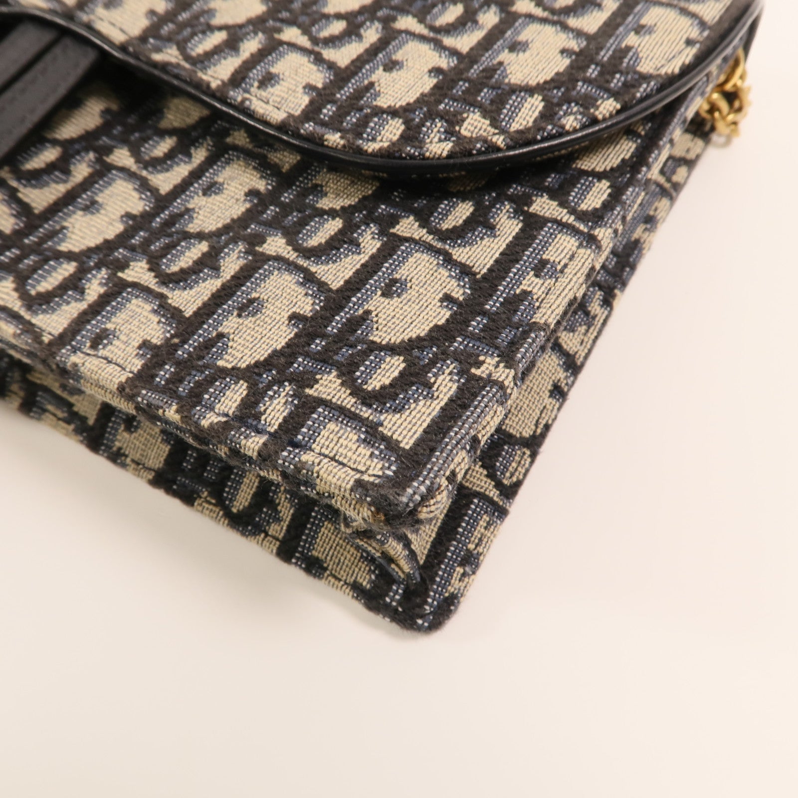 Dior 帆布Oblique Jacquard Saddle Chain Shoulder金扣鏈帶肩背袋