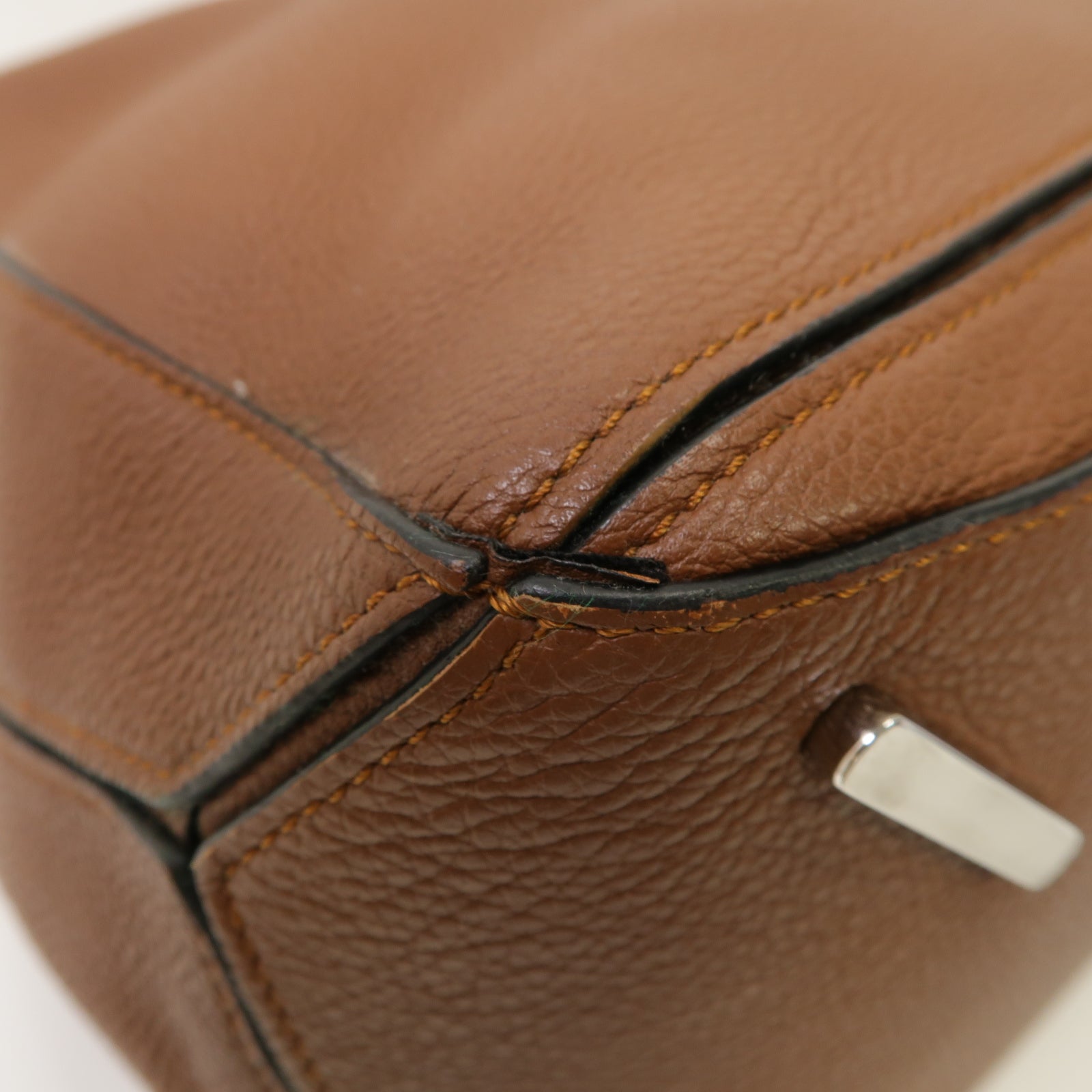 LOEWE 牛皮皮革Puzzle Shoulder Bag銀扣手挽肩背兩用袋啡色