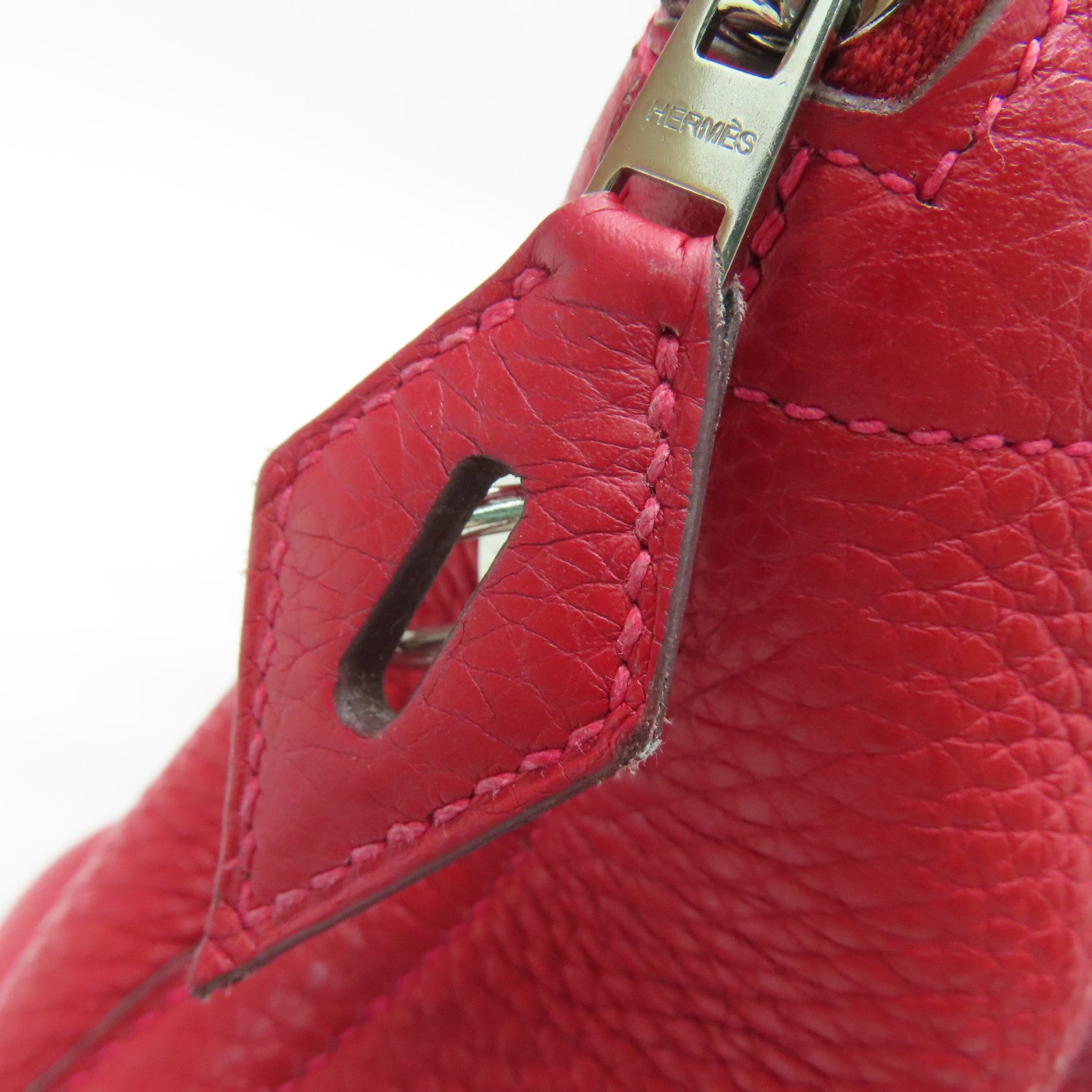 HERMES [Sharp Discount] Clemence Leather Bolide 31 Silver Buckle Handle Shoulder Backpack Rouge Casaque/Red