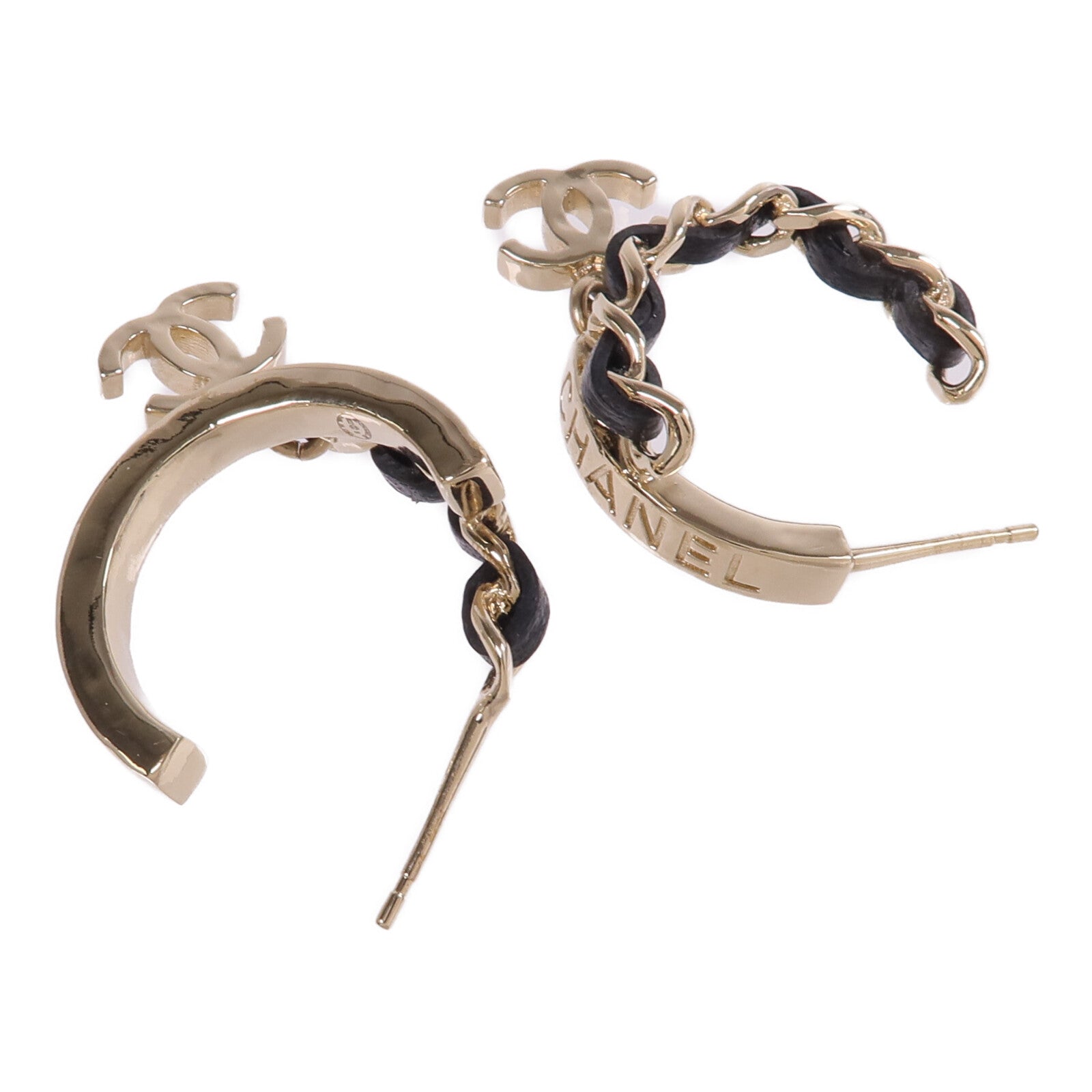CHANEL 金屬/皮革Earrings金扣耳環