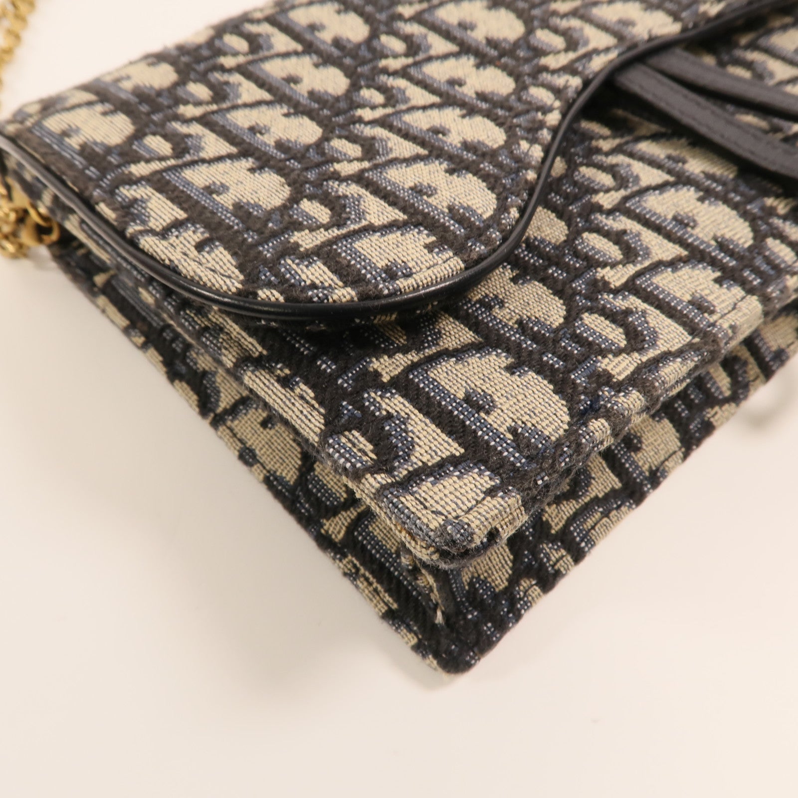 Dior 帆布Oblique Jacquard Saddle Chain Shoulder金扣鏈帶肩背袋