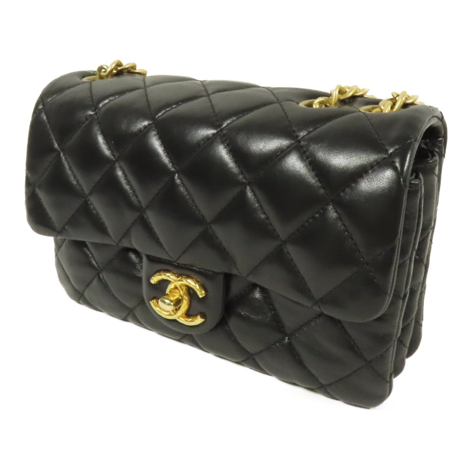 CHANEL 羊皮皮革Chain Shoulder金扣鏈帶肩背袋