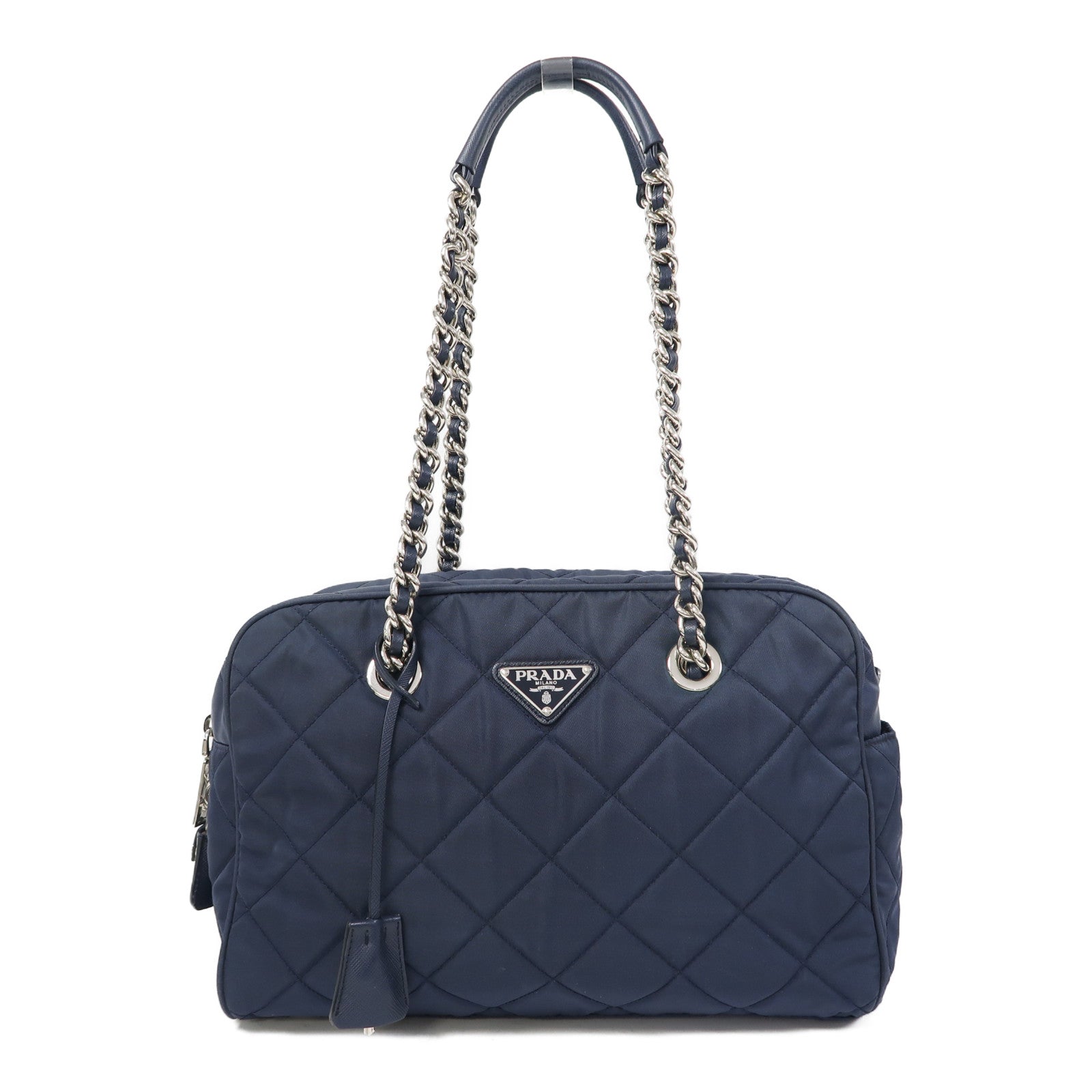 PRADA 尼龍Shoulder Bag銀扣鏈帶肩背袋藍色
