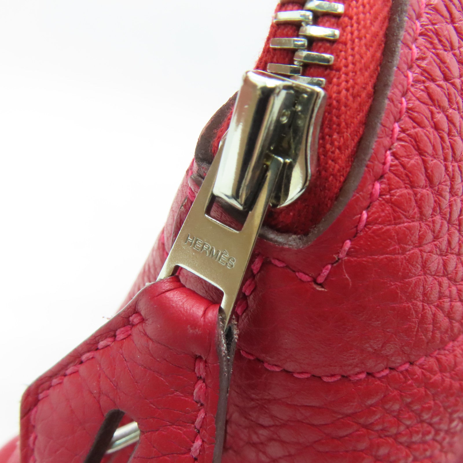 HERMES [Sharp Discount] Clemence Leather Bolide 31 Silver Buckle Handle Shoulder Backpack Rouge Casaque/Red