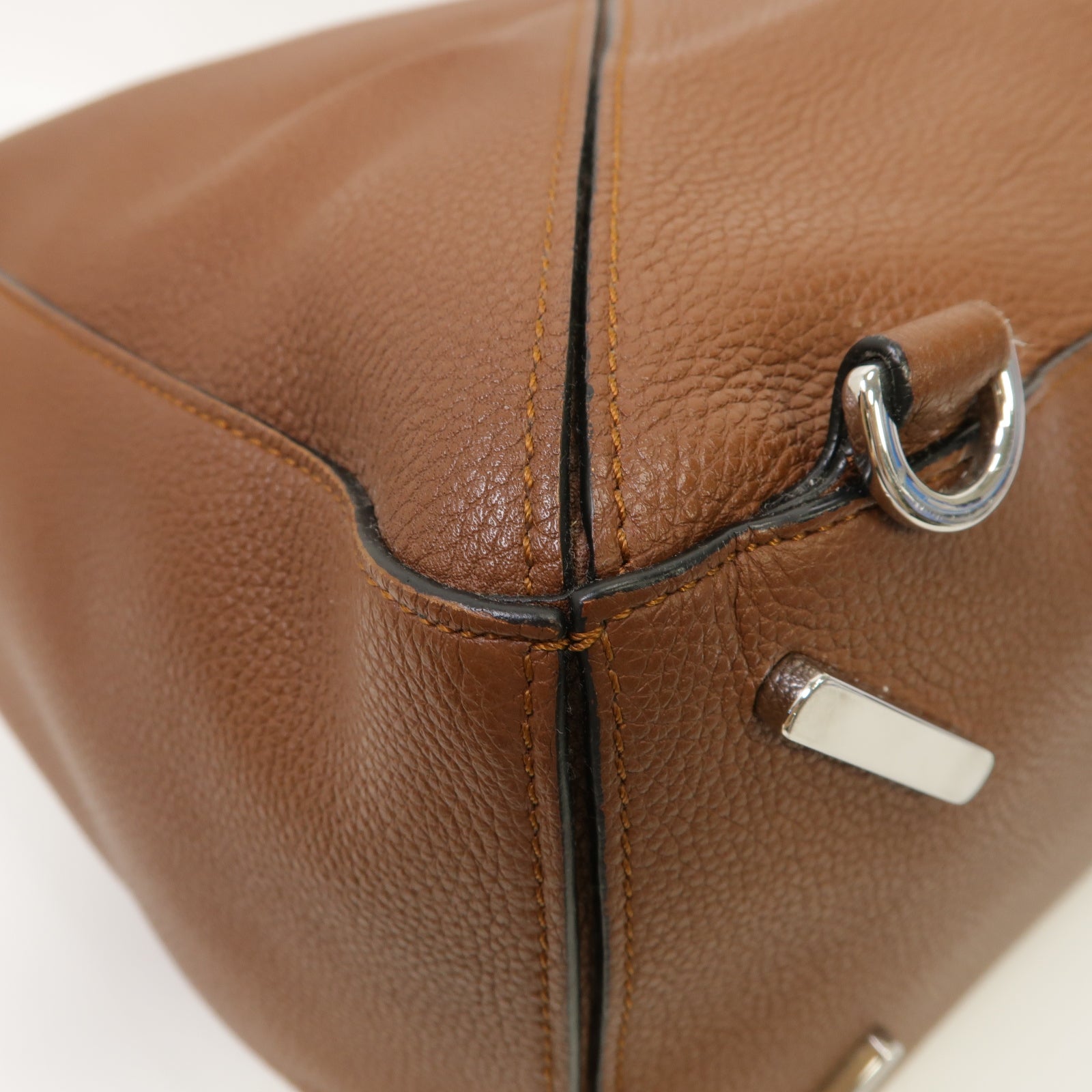 LOEWE 牛皮皮革Puzzle Shoulder Bag銀扣手挽肩背兩用袋啡色