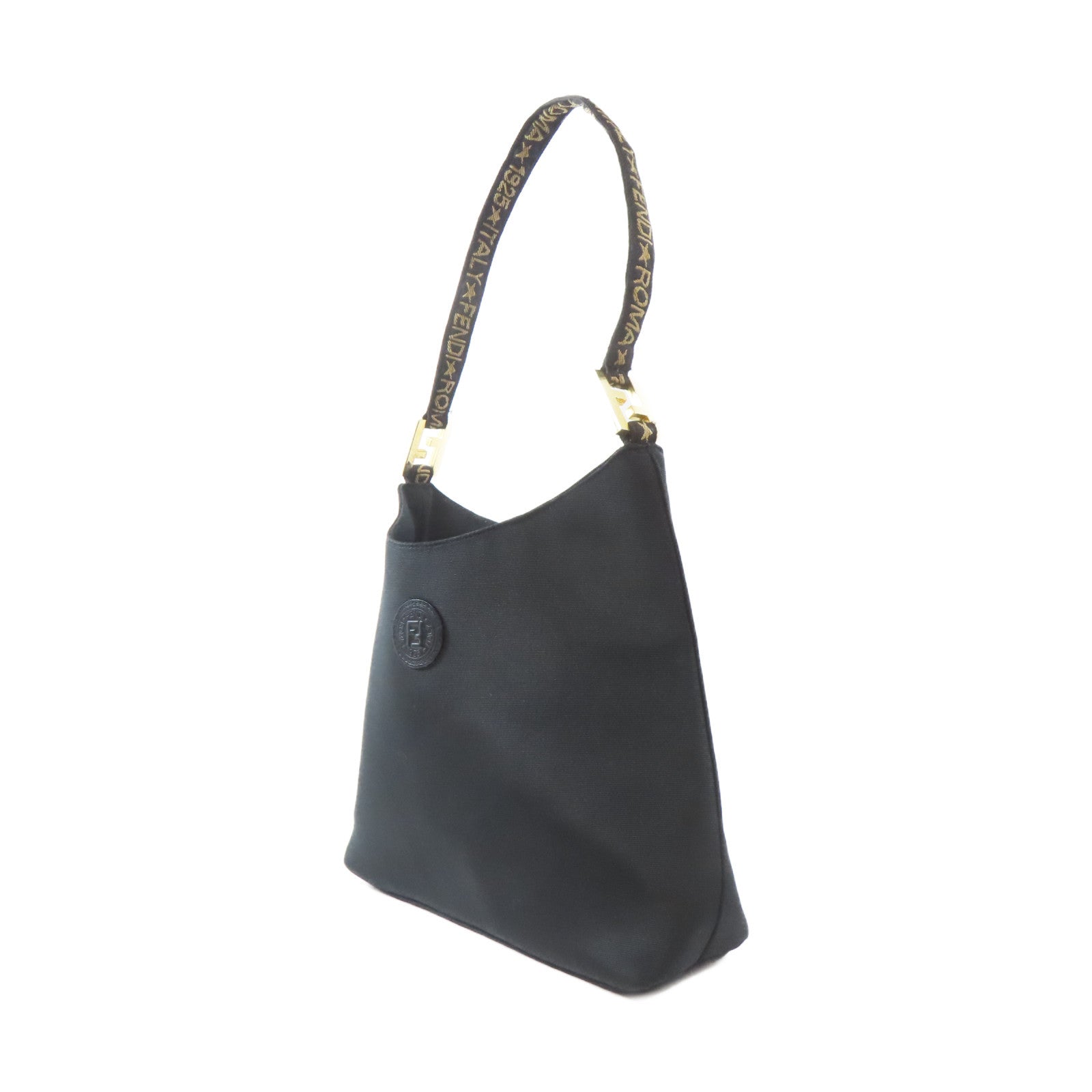 FENDI 帆布Vintage MaMa Baguette金扣肩背袋黑色
