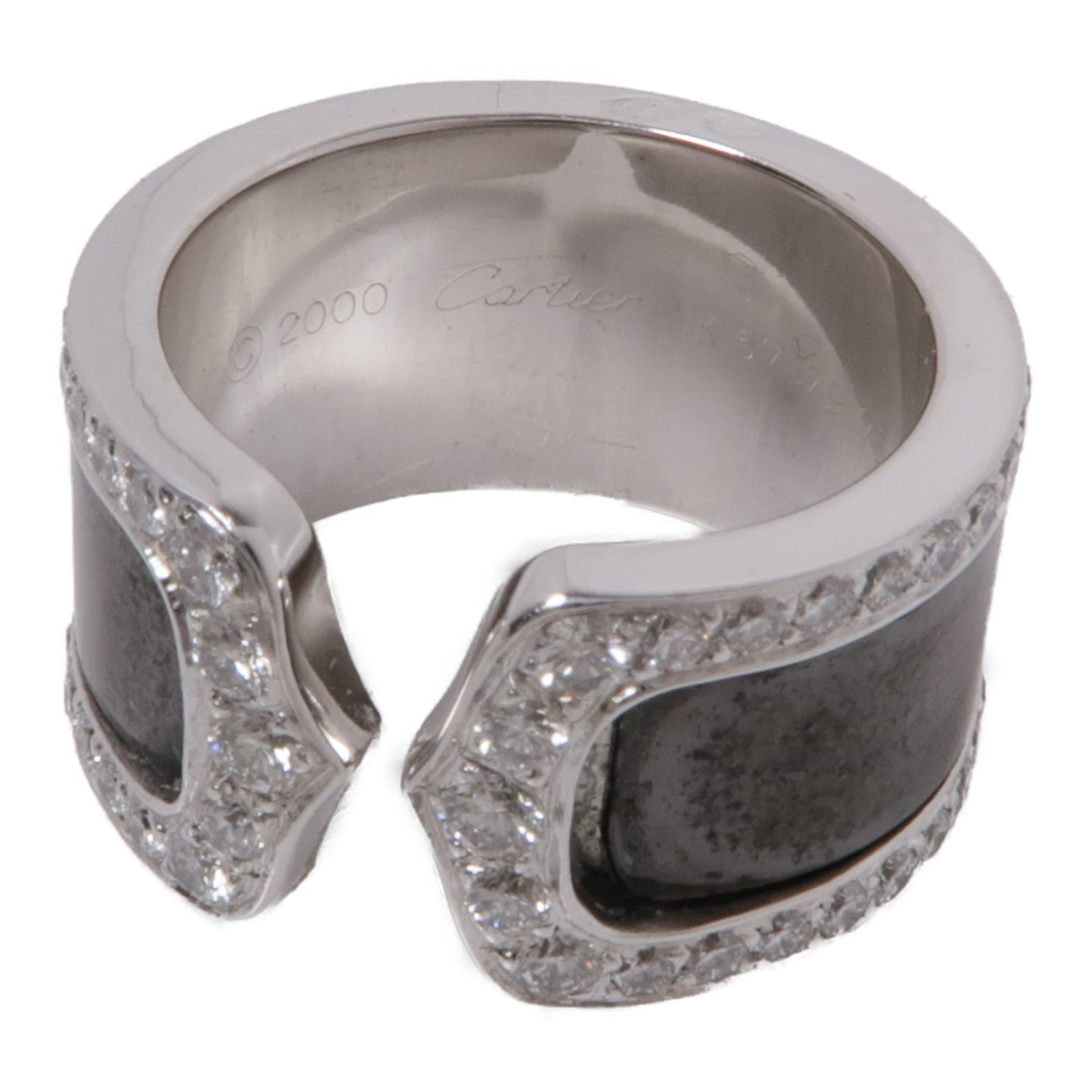 CARTIER 陶瓷/18K白金C2 Diamond Ring鑽石戒指黑色Cartier#48 US#4.5
