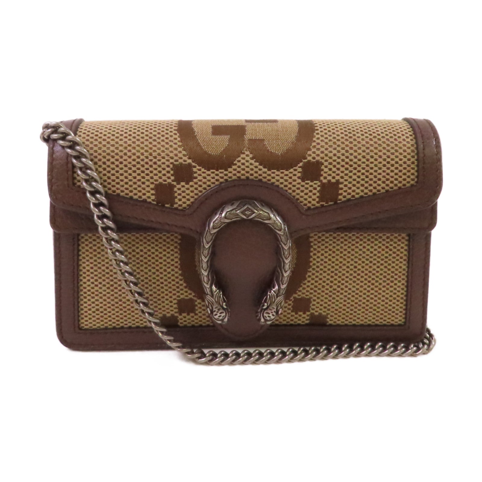 GUCCI 帆布GG Supreme Diongsus Chain Shoulder Bag金扣鏈帶肩背袋啡色