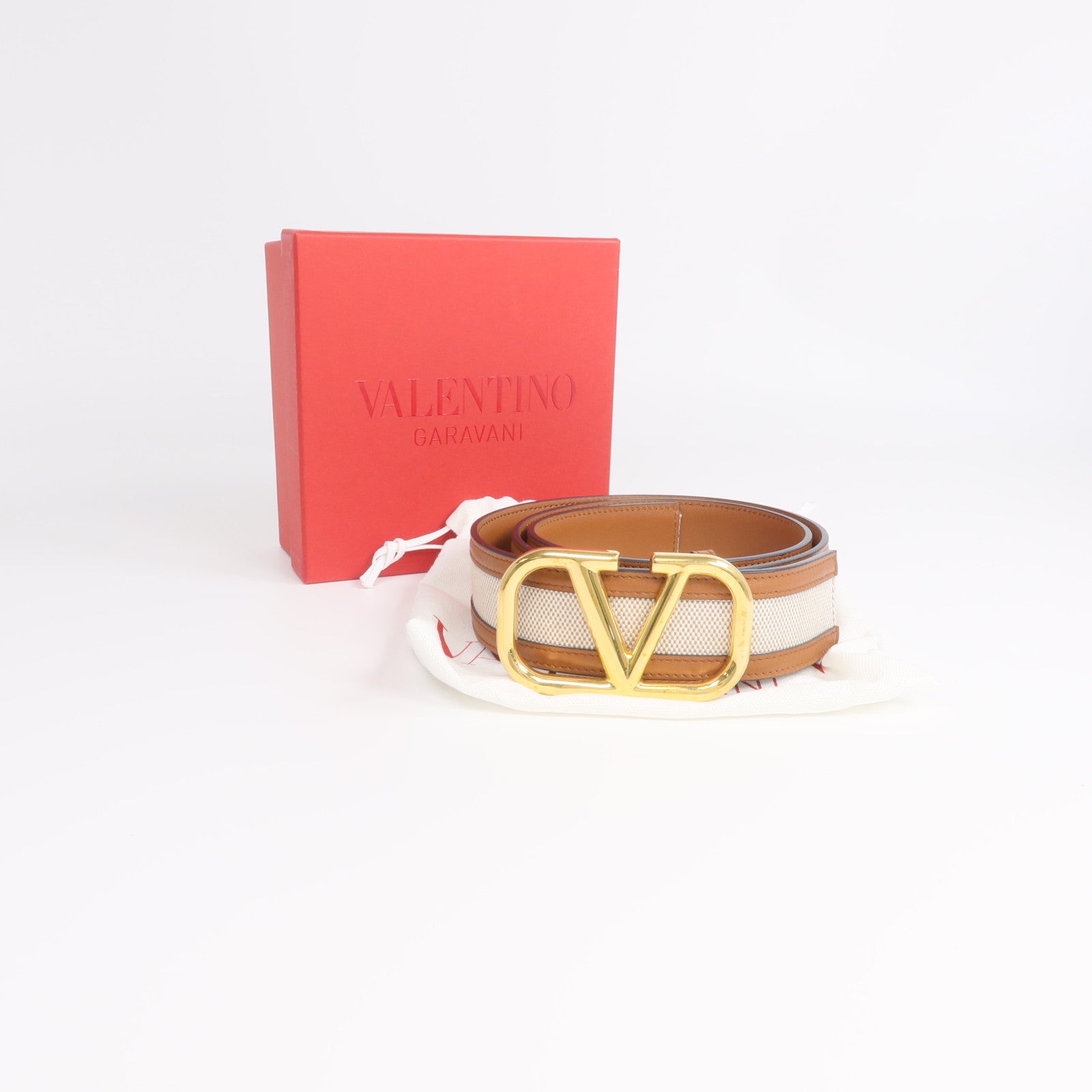Valentino 帆布/皮革Belt金扣皮帶