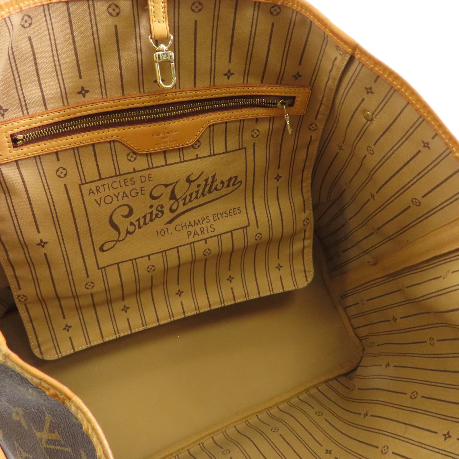 LOUIS VUITTON Monogram Neverfull GM金扣手挽袋棕色