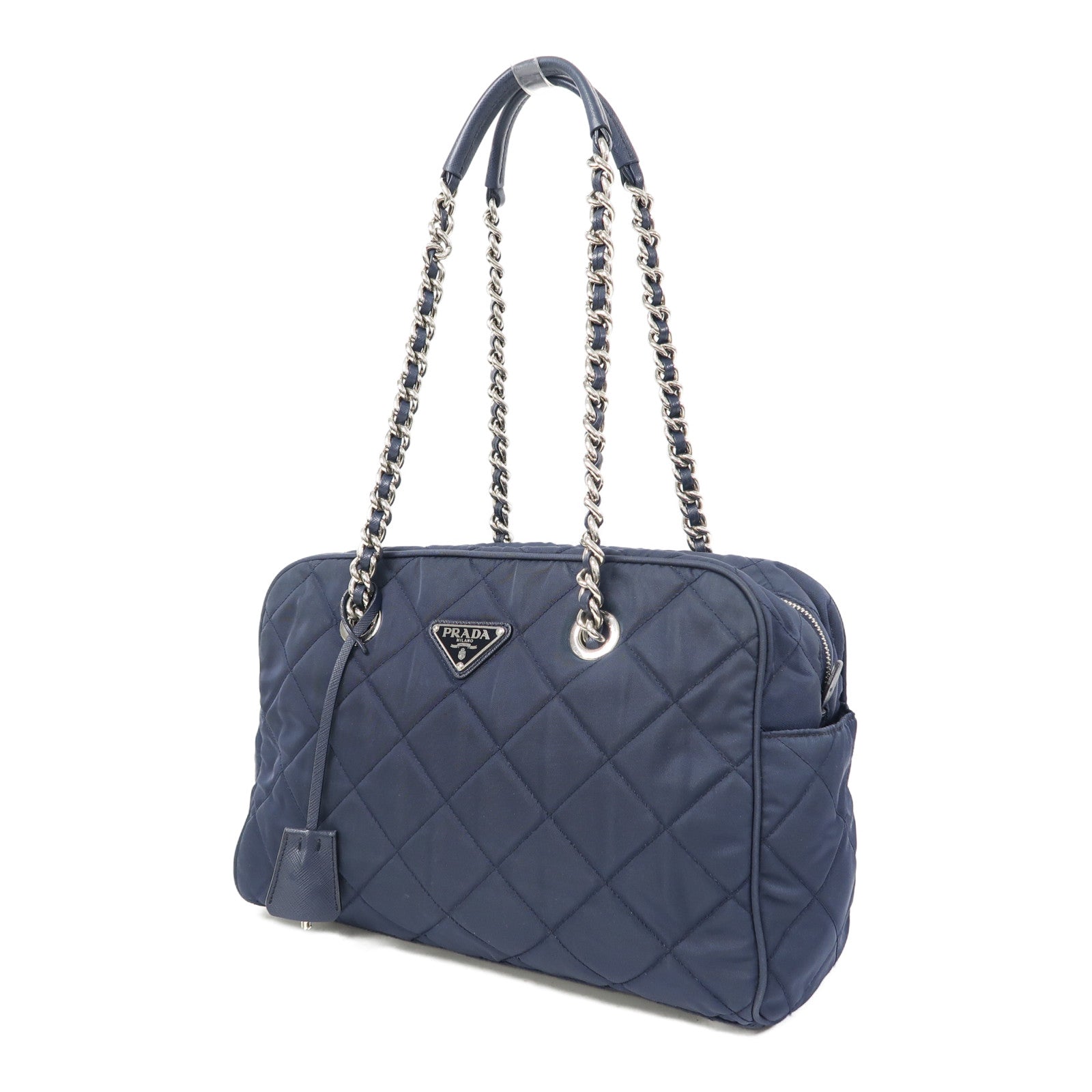 PRADA 尼龍Shoulder Bag銀扣鏈帶肩背袋藍色
